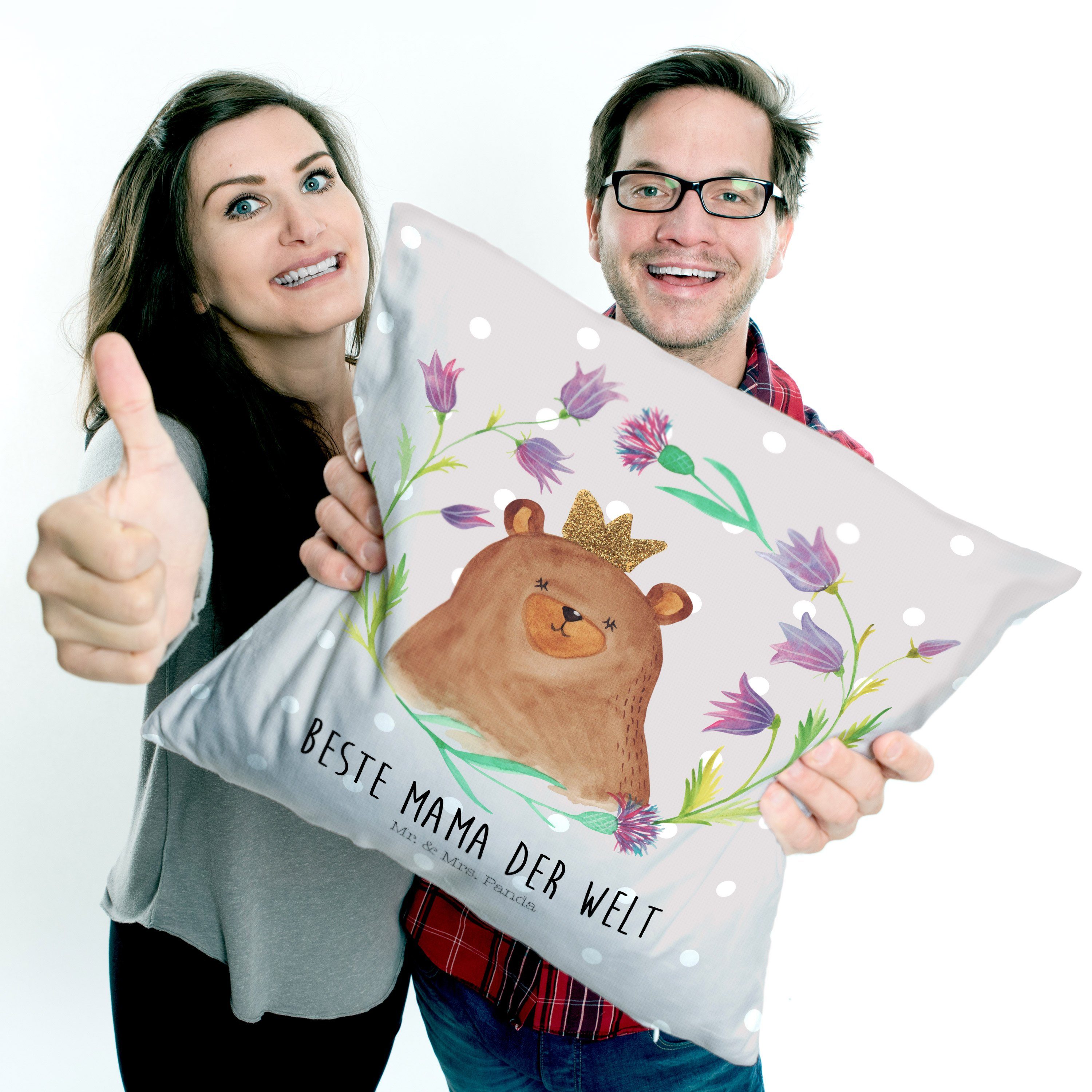 Mr. & Mrs. Motivkissen, Panda Dekokissen Pastell Sofak Dekokissen, - Bär Geschenk, - Grau Königin