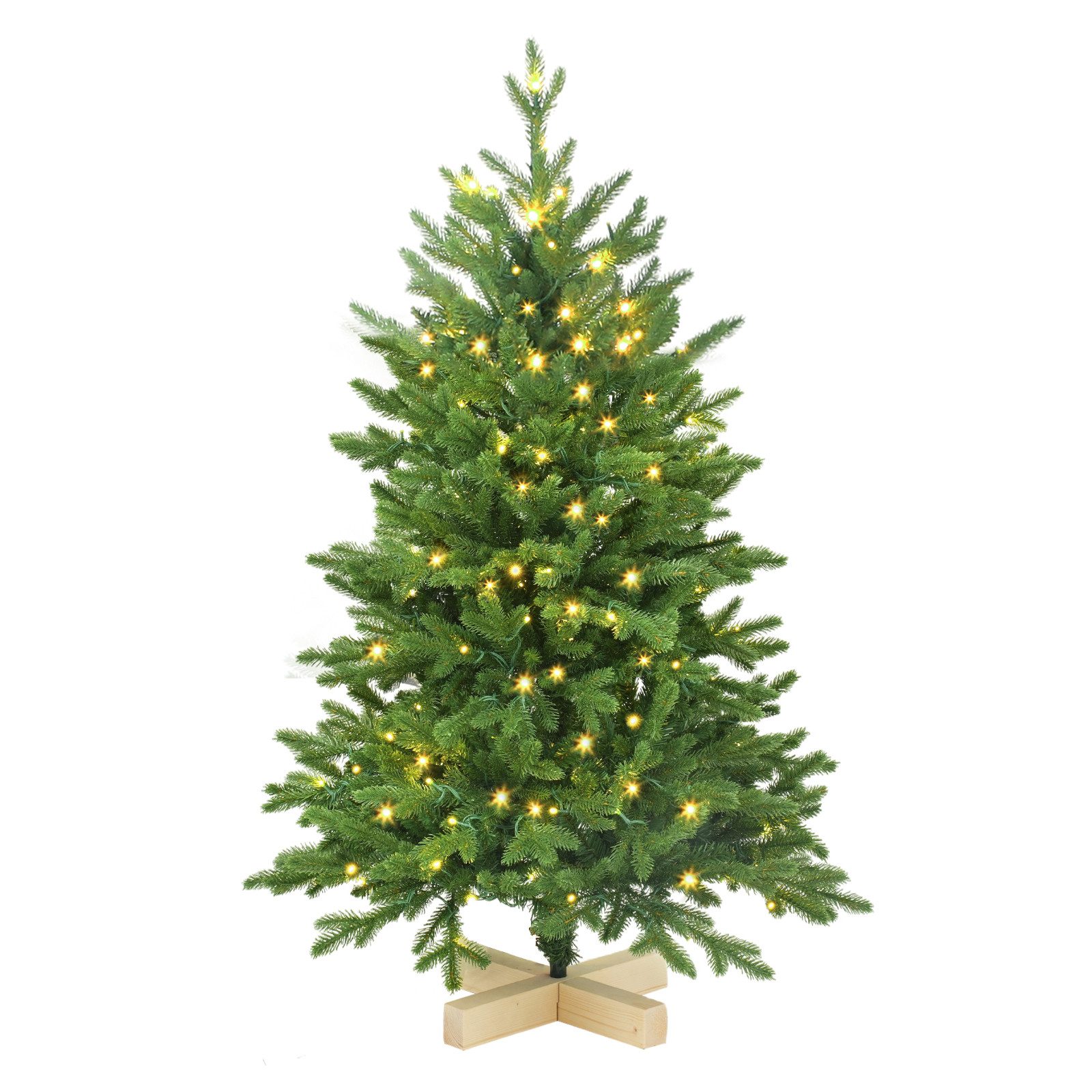 Salcar Künstlicher Weihnachtsbaum mit LED-Beleuchtung Tannenbaum Künstlich mit Licht mit Echtholzständer, Fichte, 120 cm, 220 LEDs, 452 Spitzen – zauberhafte Weihnachtsbeleuchtung