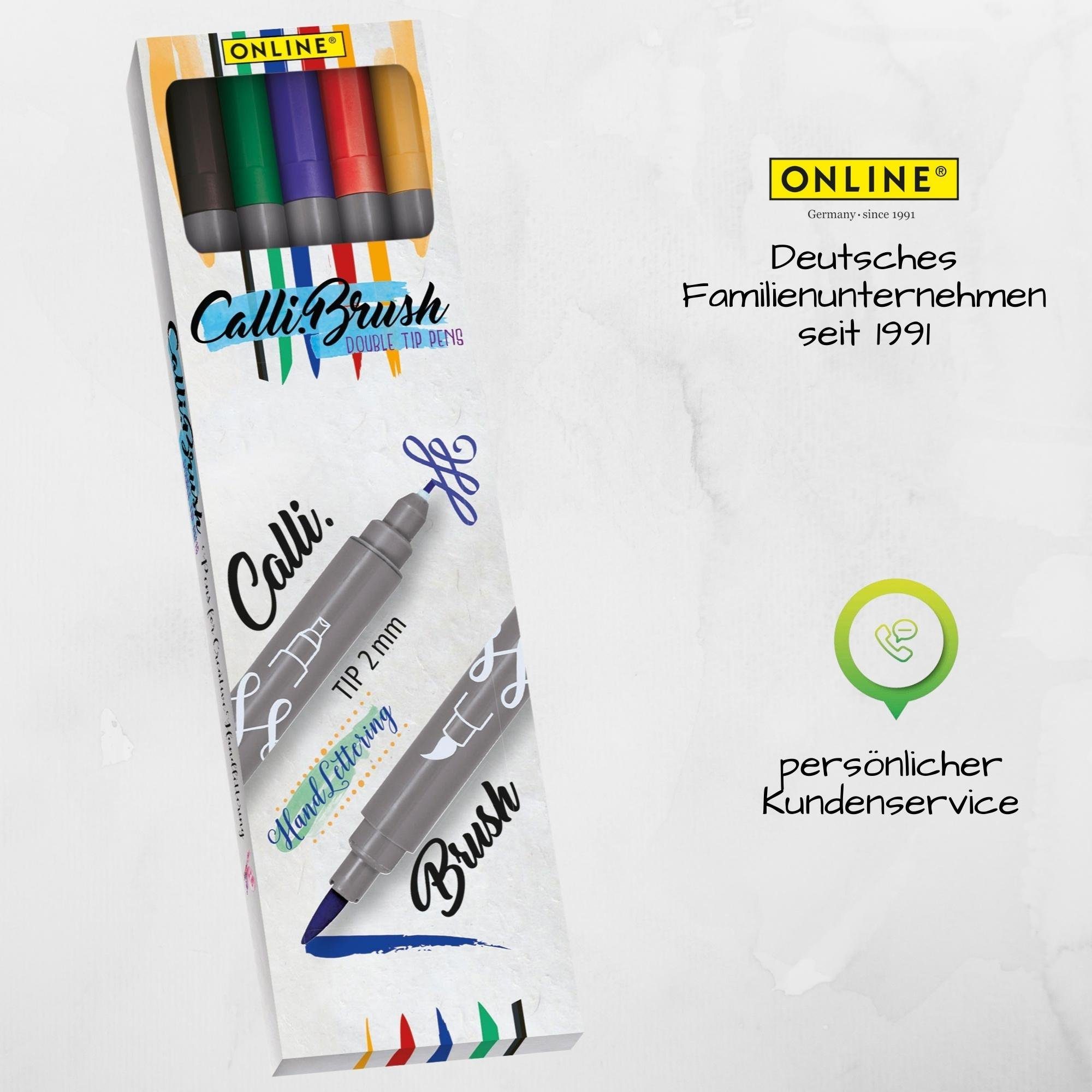 Brush Set, Spitzen Pen Fineliner Online verschiedene bunte Calli.Brush, Classic Handlettering Stifte 5x Pens,