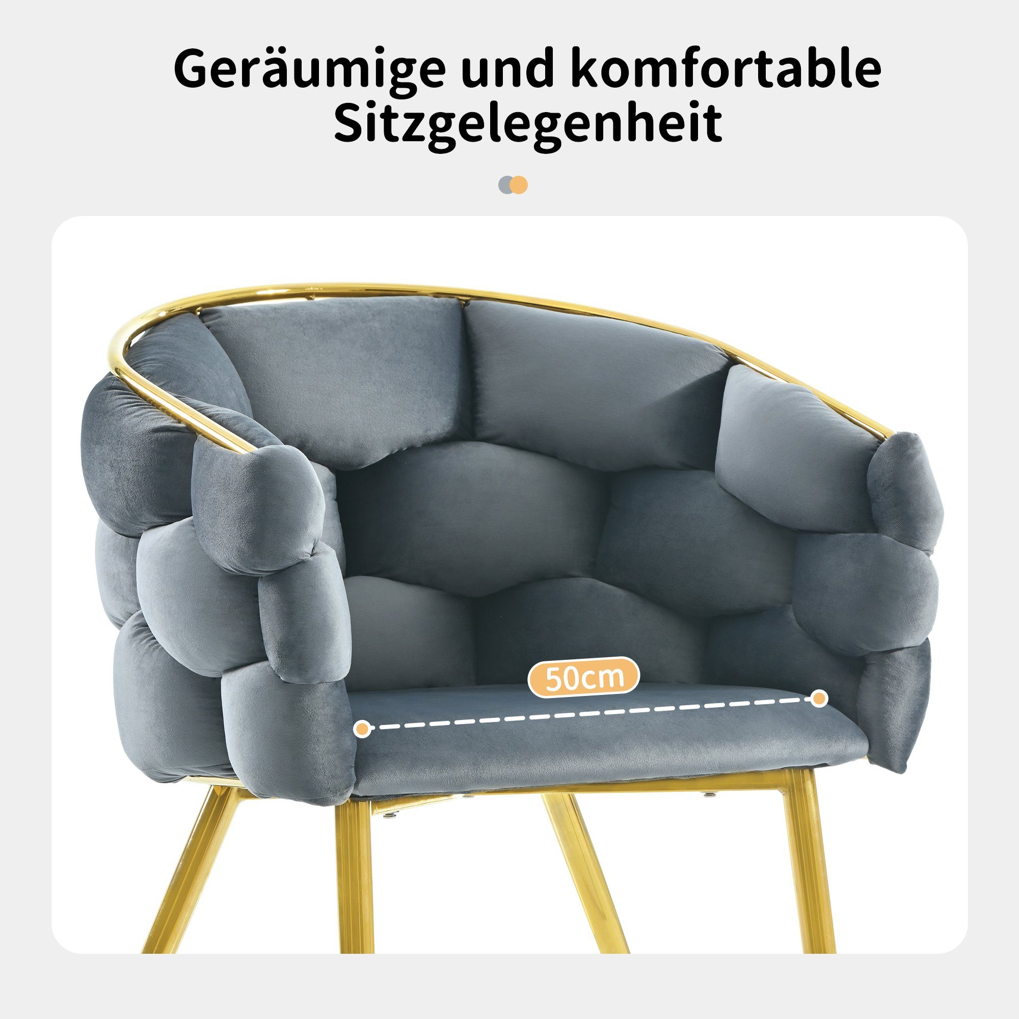 mit St) | Polsterstuhl (1 Luxus-Samtstühle Metallbeinen Grau Ulife Stühle Grau Bubble