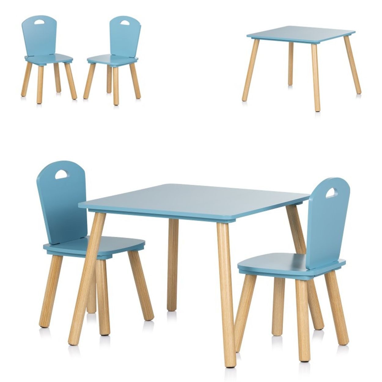 Chipolino Spielhaus 3-teilig, 55 x 55 cm, Holztisch, 2 Holzstühle, Kiefernholzbeine, weiß, 3-teilig