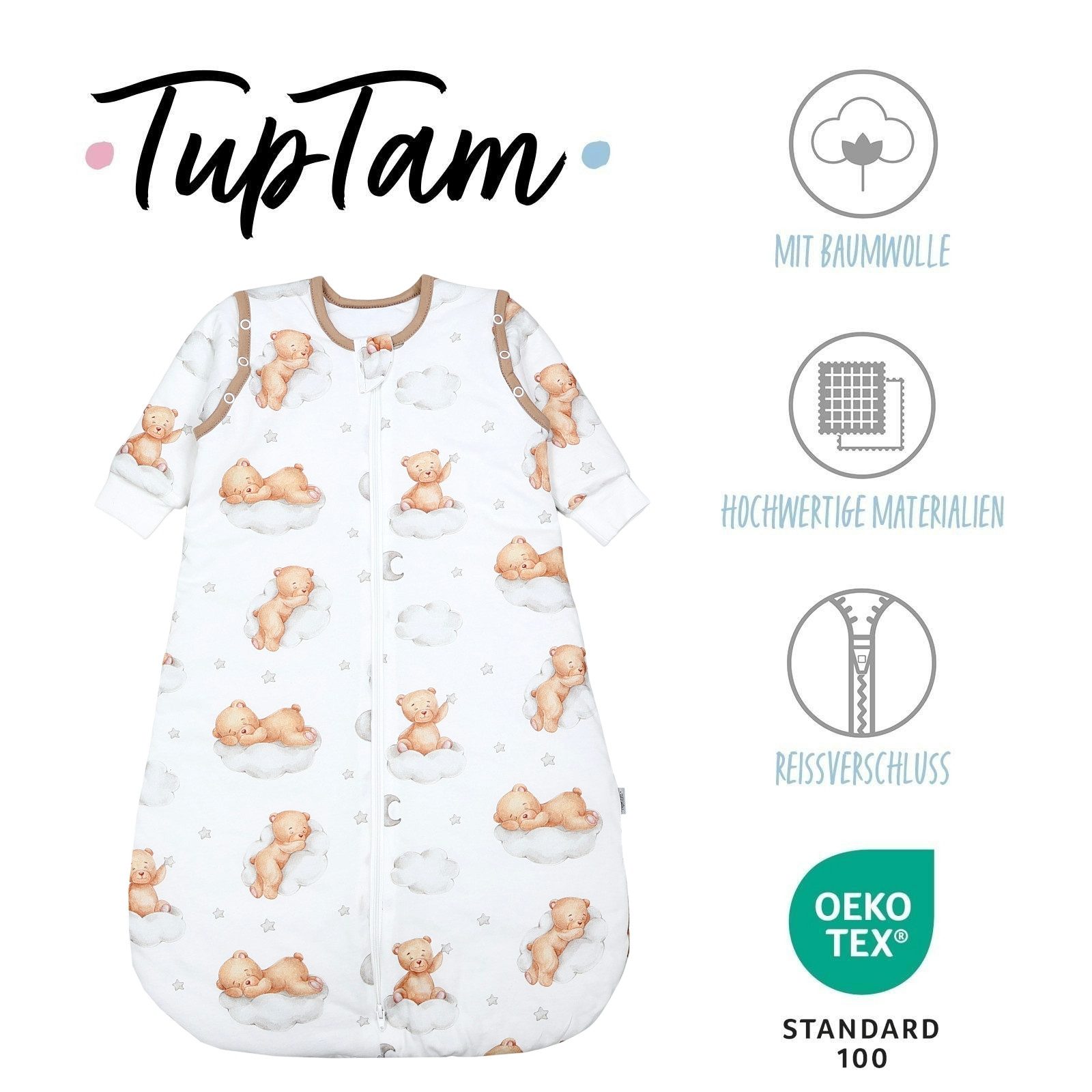 TupTam Babyschlafsack Kugelschlafsack mit abnehmbaren Ärmeln 2.5 TOG Ganzjahr – Bild 2 von 5