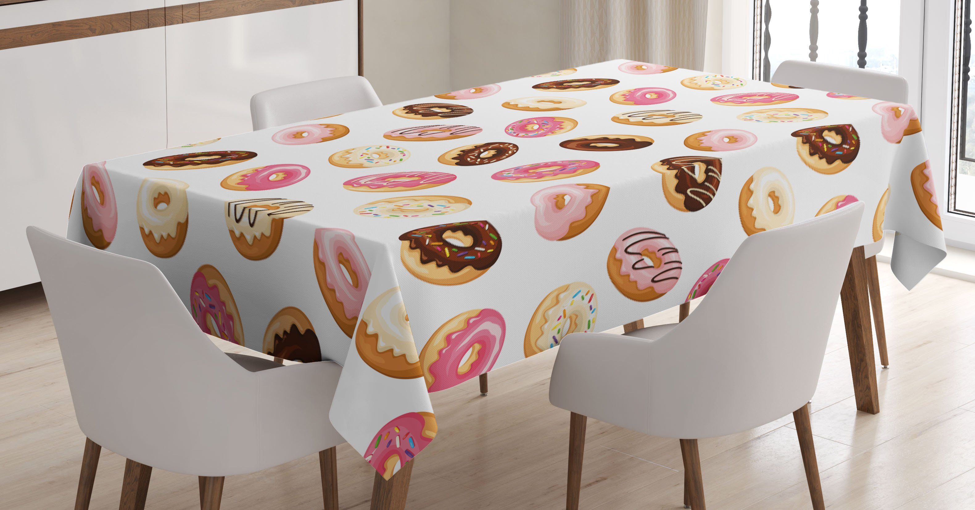 Donuts Klare Farben, Amerikanisches Farbfest Für Bereich Waschbar geeignet Abakuhaus Tischdecke Essen Außen den Dessert