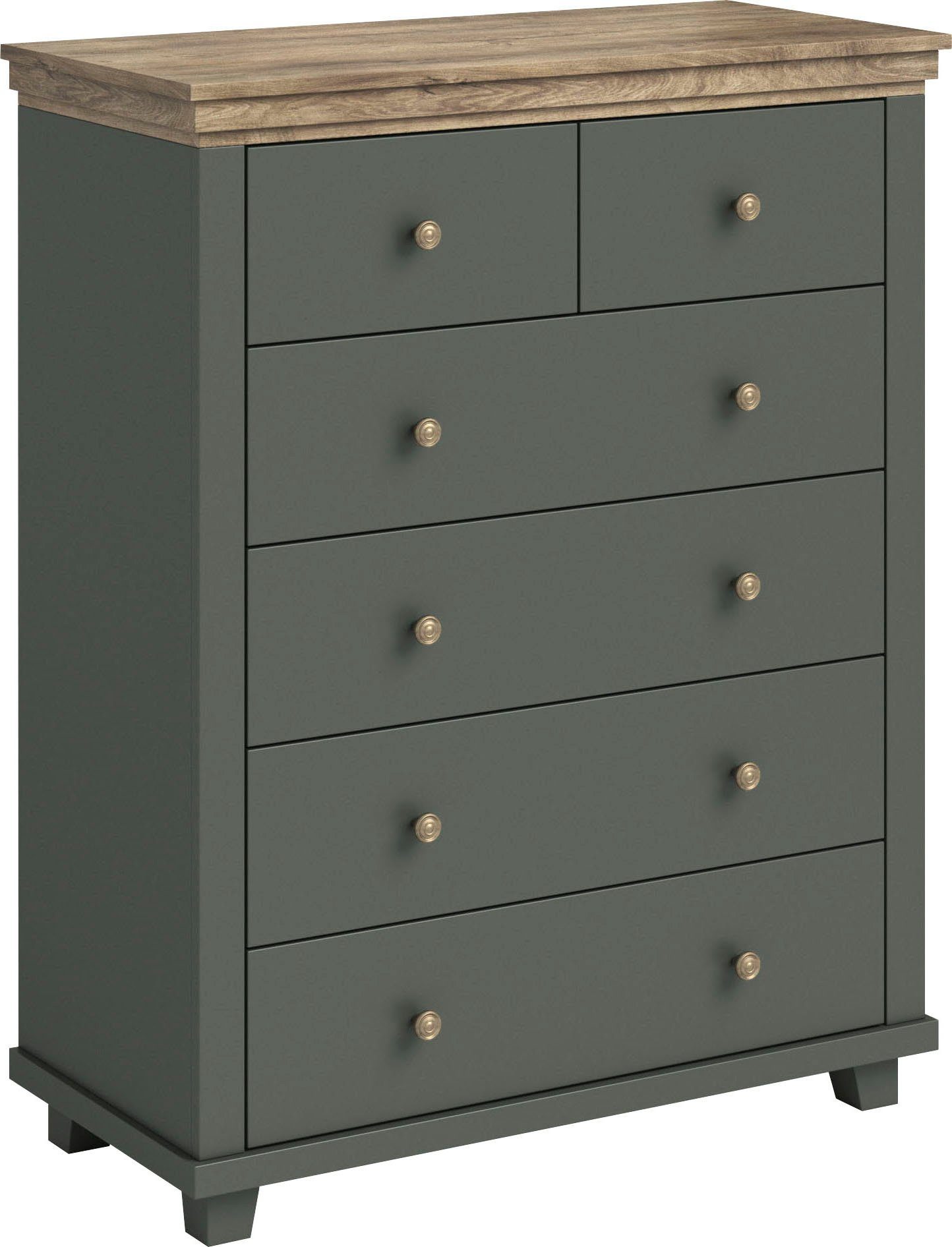 Home affaire Schubkastenkommode Evora mit 6 Schubladen, viel Stauraum, 90x42x112,5 cm (BxTxH) FSC®, Kommode mit MDF-Applikationen, Landhausstil, passende Ergänzung