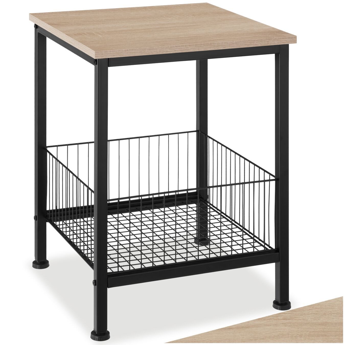 tectake Beistelltisch Ablagetisch, 40 x 40 x 55,5 cm, mit höhenverstellbaren (Sofatisch Grimsby, 1-St., in Industrial Holz hell, Eiche Sonoma), Industrial Style, Holz und Stahl, ausgestattet mit Gitterkorb