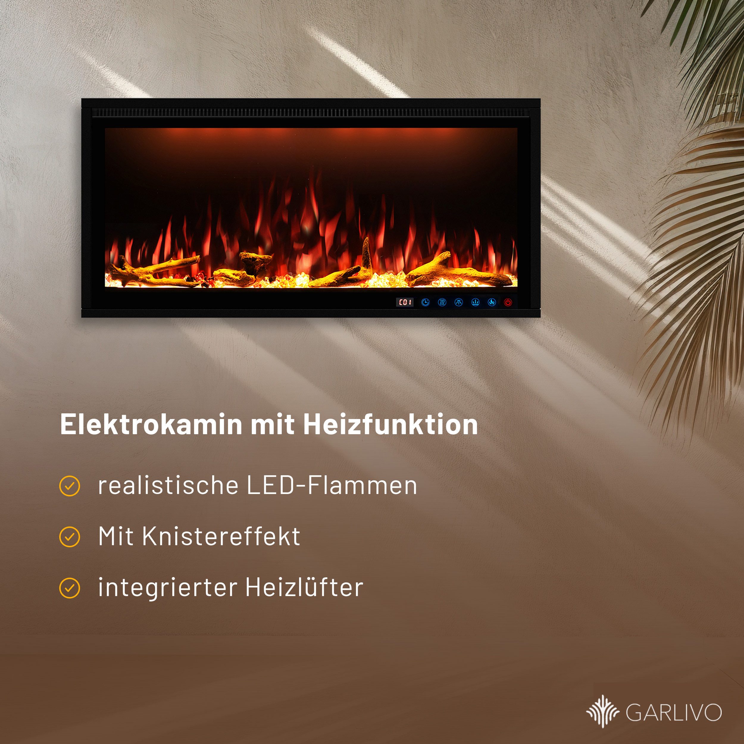 GLOW FIRE Elektrokamin Glow Fire Smart Wall Elektrokamin Einbau LED, Elektrischer Kamin mit Fernbedienung, Timer, 3D Flammenspiel, LED Feuer