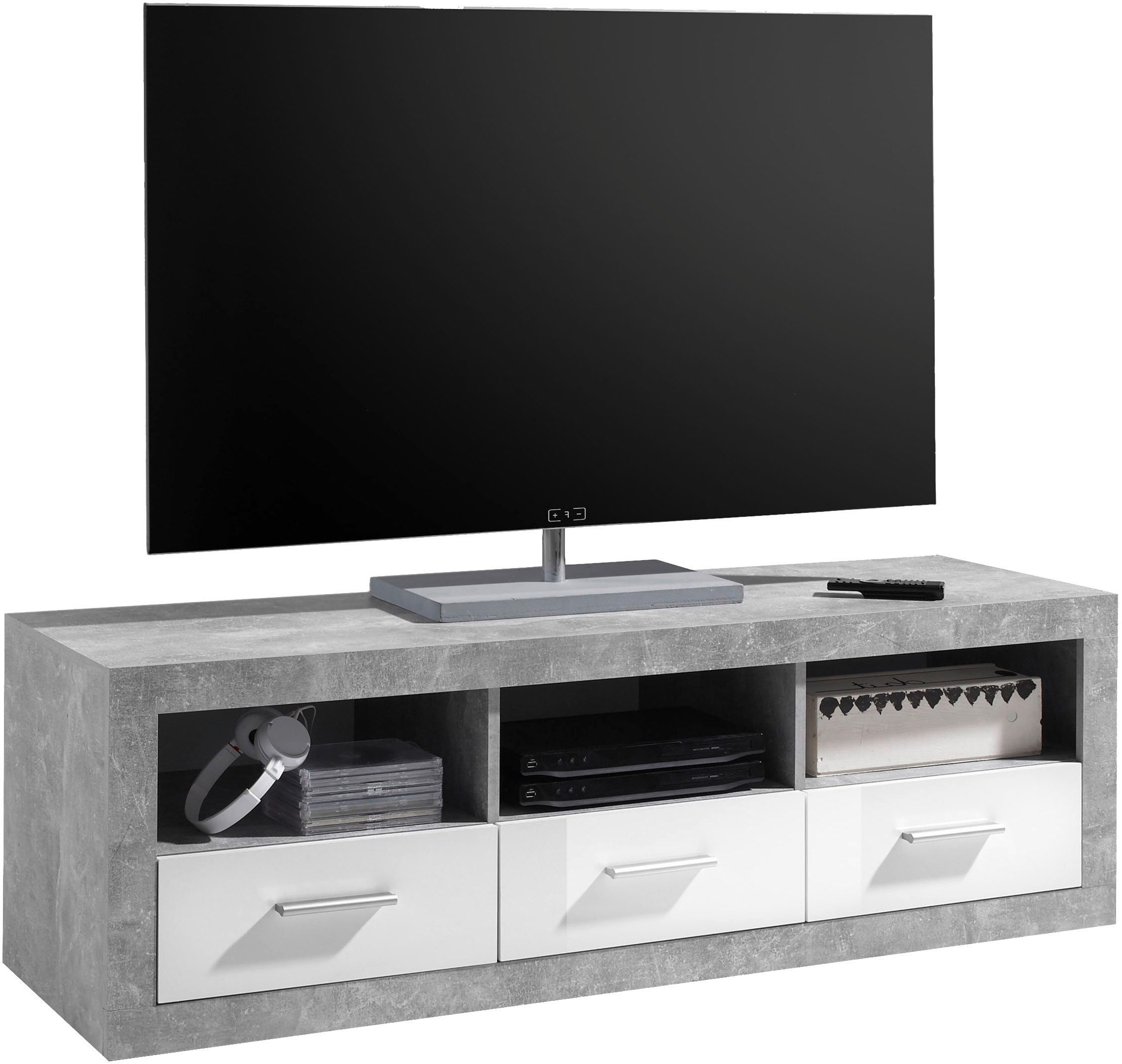 HBZ Lowboard Stone weiß Hochglanz, TV Möbel bis 55 Zoll, BxHxT 147x49x45 cm günstig online kaufen