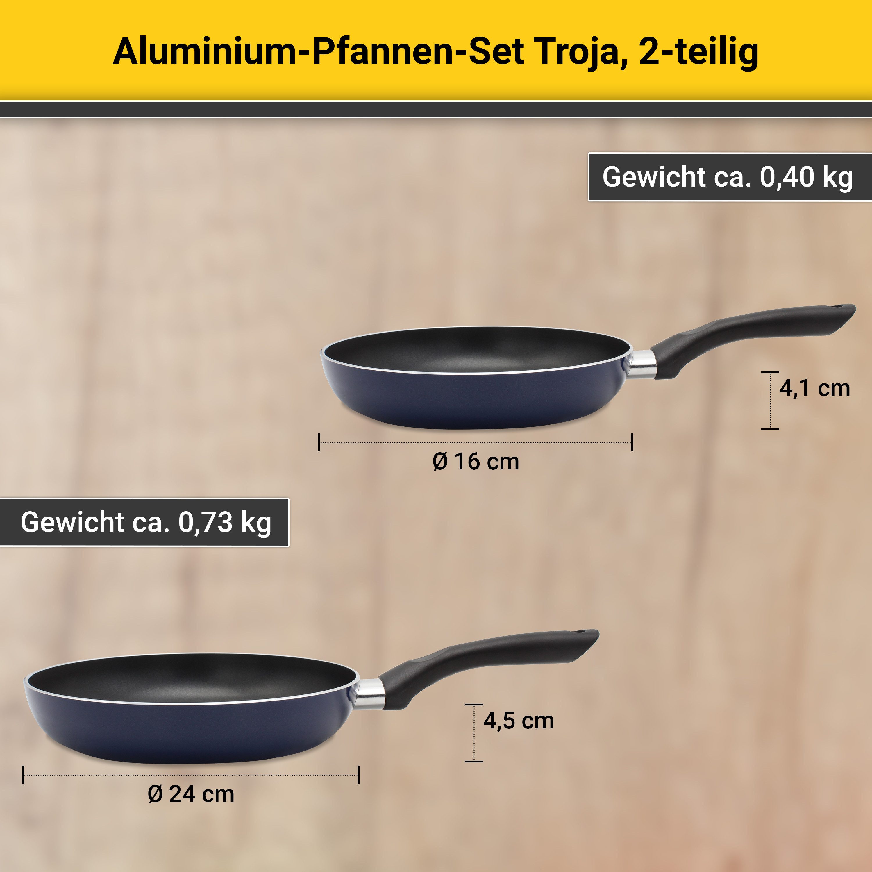 Krüger Pfannen-Set Troja, Aluminium (Set, 2-tlg), Ø 16/24 cm, Induktion