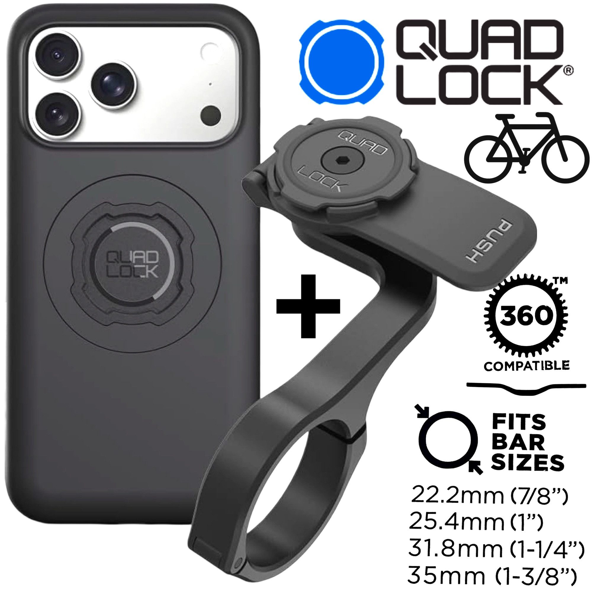 Quad Lock Handy-Halterung QUAD LOCK MAG Fahrrad Handy Hülle Front Mount PRO V2