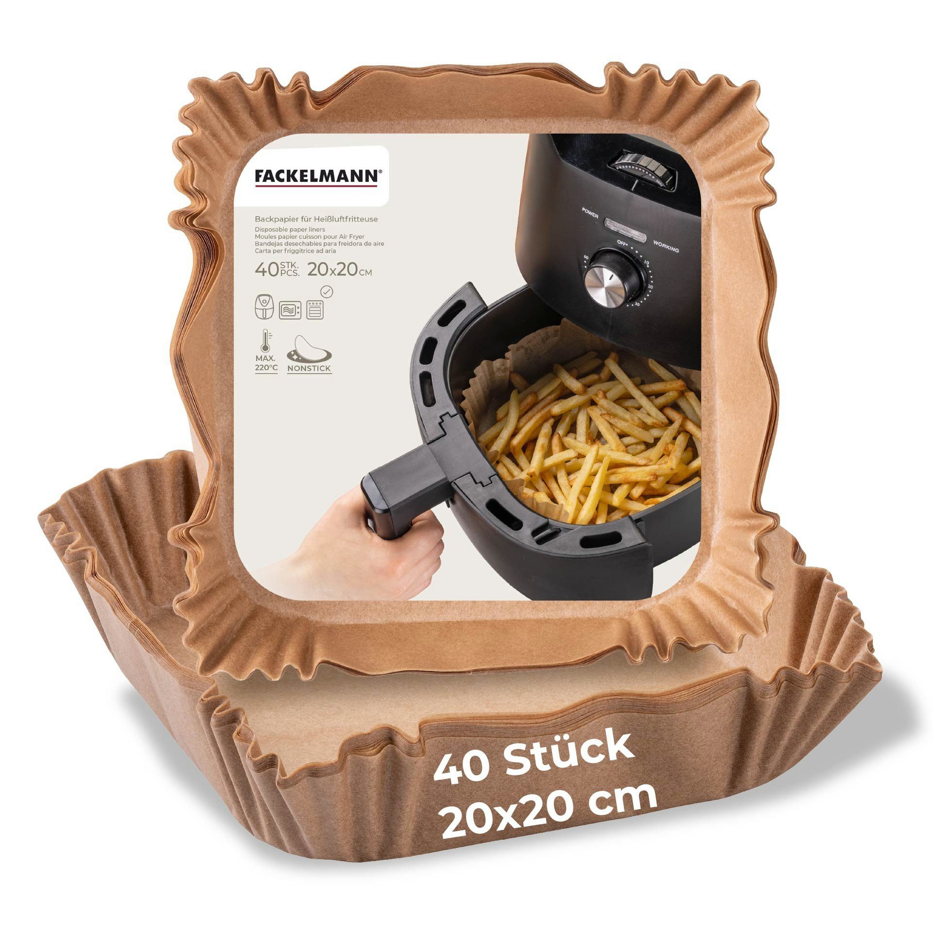 FACKELMANN Backpapier für Heißluftfritteuse, Einweg, öl- & wasserfest