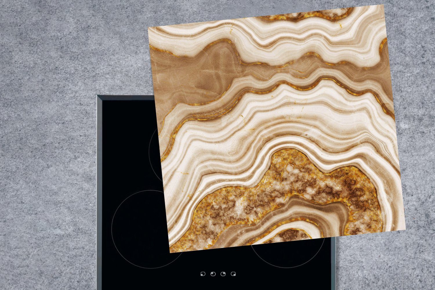 tlg), Vinyl, Weiß, 78x78 Ceranfeldabdeckung, Arbeitsplatte für cm, Gold - - Herdblende-/Abdeckplatte MuchoWow Marmor küche (1