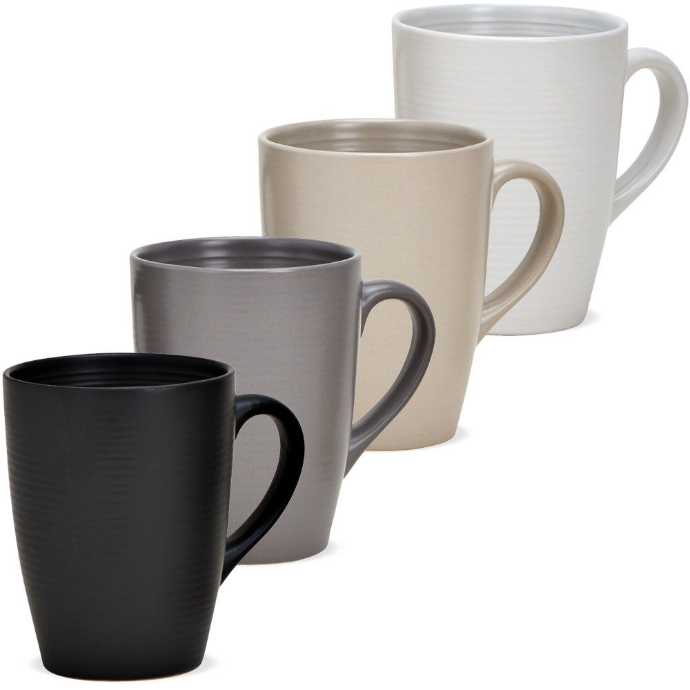 Tasse Kaffeetassen 4er Set Steingut einfarbig matt metallic Unifarben