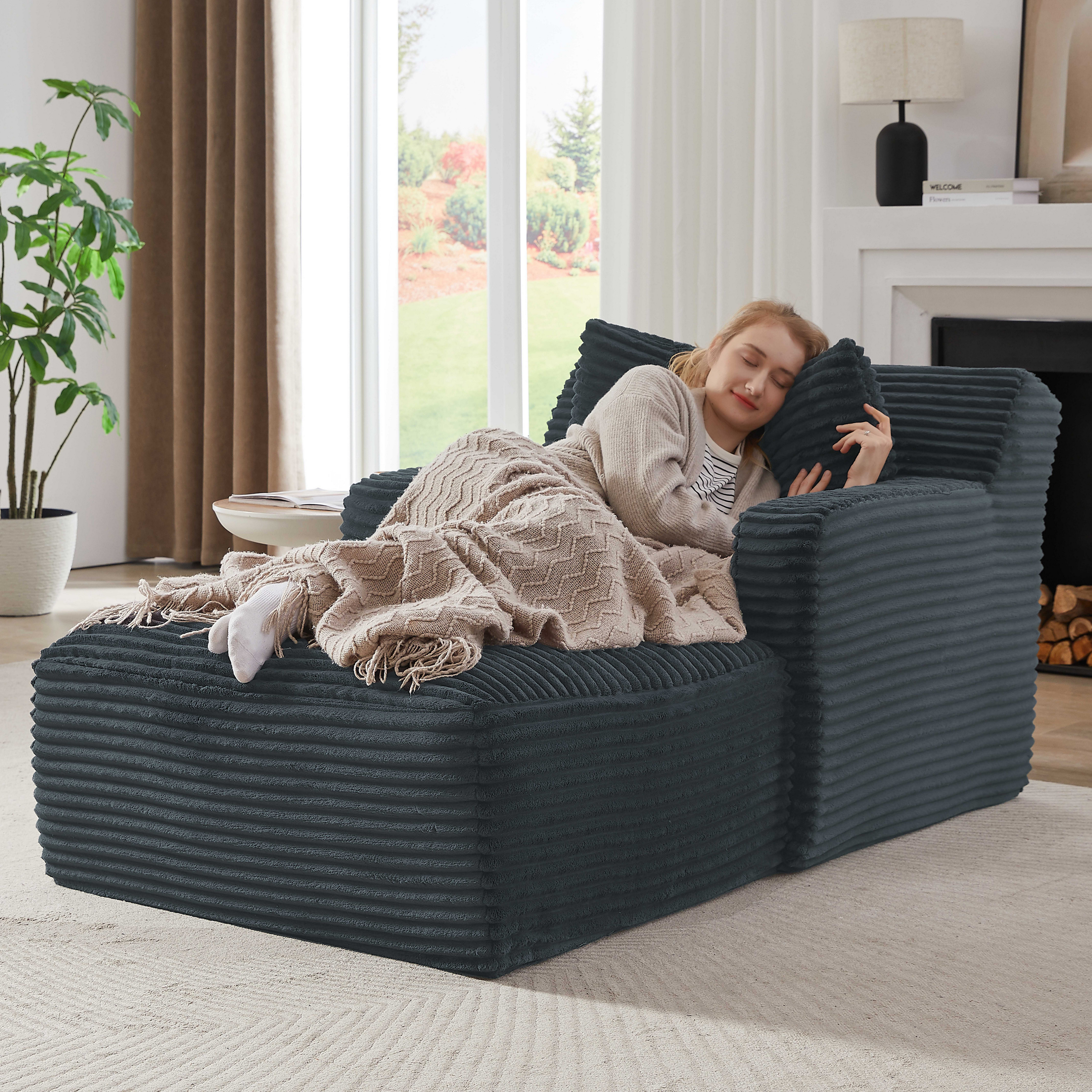 BlingBin Loungesofa Modernes Chaiselongue Sofa Chaiselongue-Sofa aus Cord, ohne Montage mit Taschenfederkern & Schaumstoffpolsterung 1 Teile, stilvolles 1-Sitzer-Liegesofa für Wohnzimmer, Büro oder Apartment