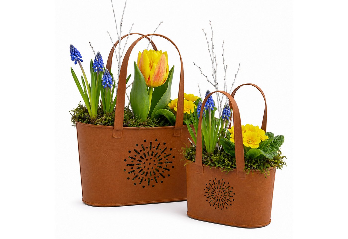 UNUS GARDEN Blumentopf draußen Handtasche Metall dekorative Rostdeko (2 St., 2er Set im Rostdesign), Gartendeko robust, Pflanztopf outdoor