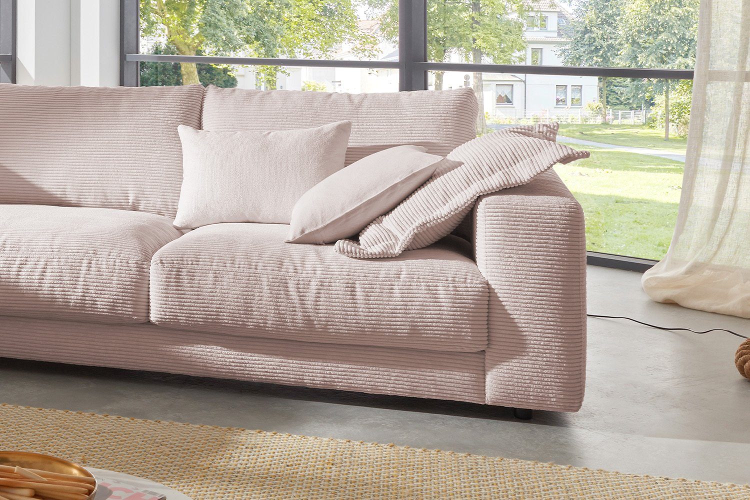 KAWOLA Ecksofa MADELINE, Sofa od. rechts Recamiere Farben links, rosa versch. Cord
