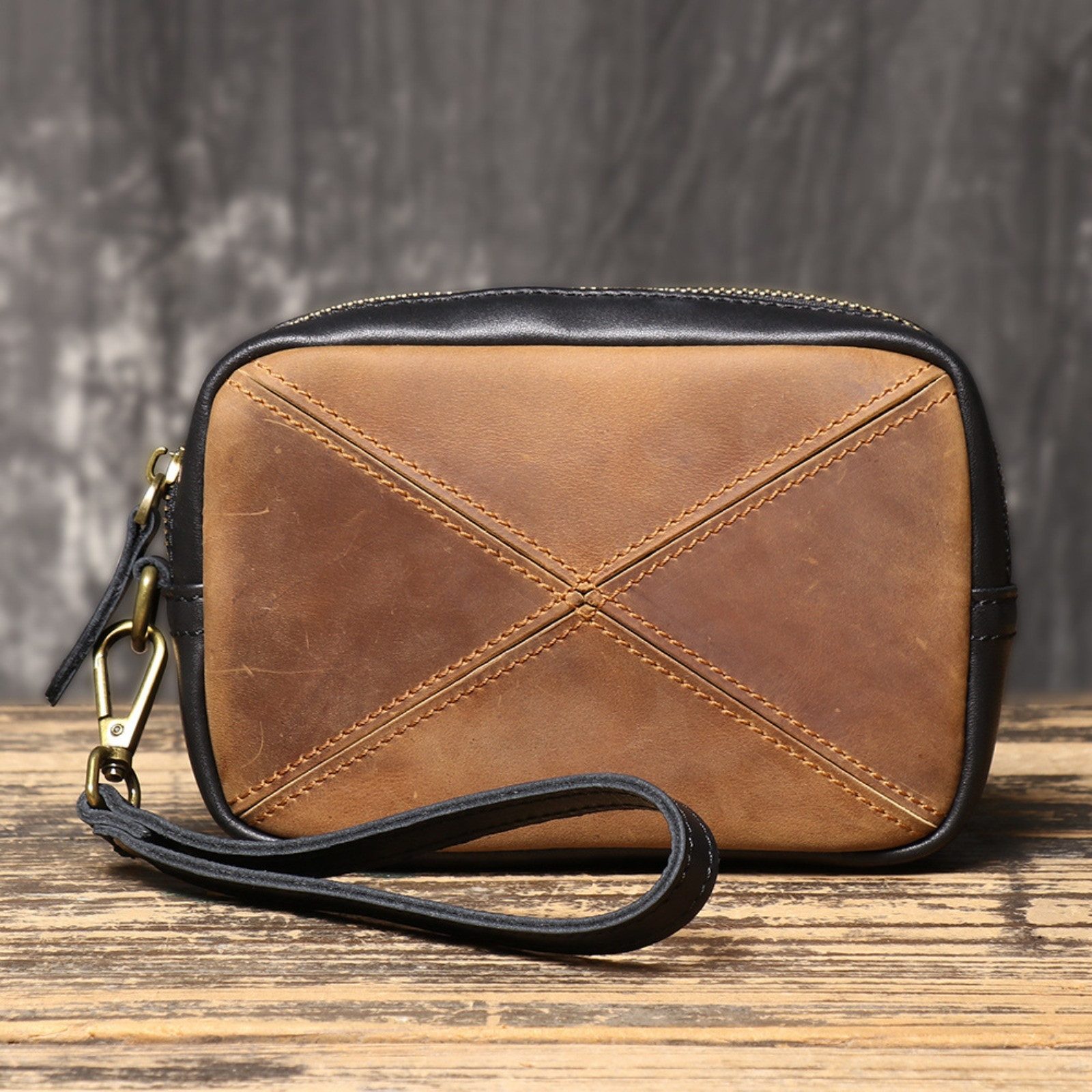 Clutch Herren Leder Handgelenktasche Vintage Handtasche Oberleder Braun
