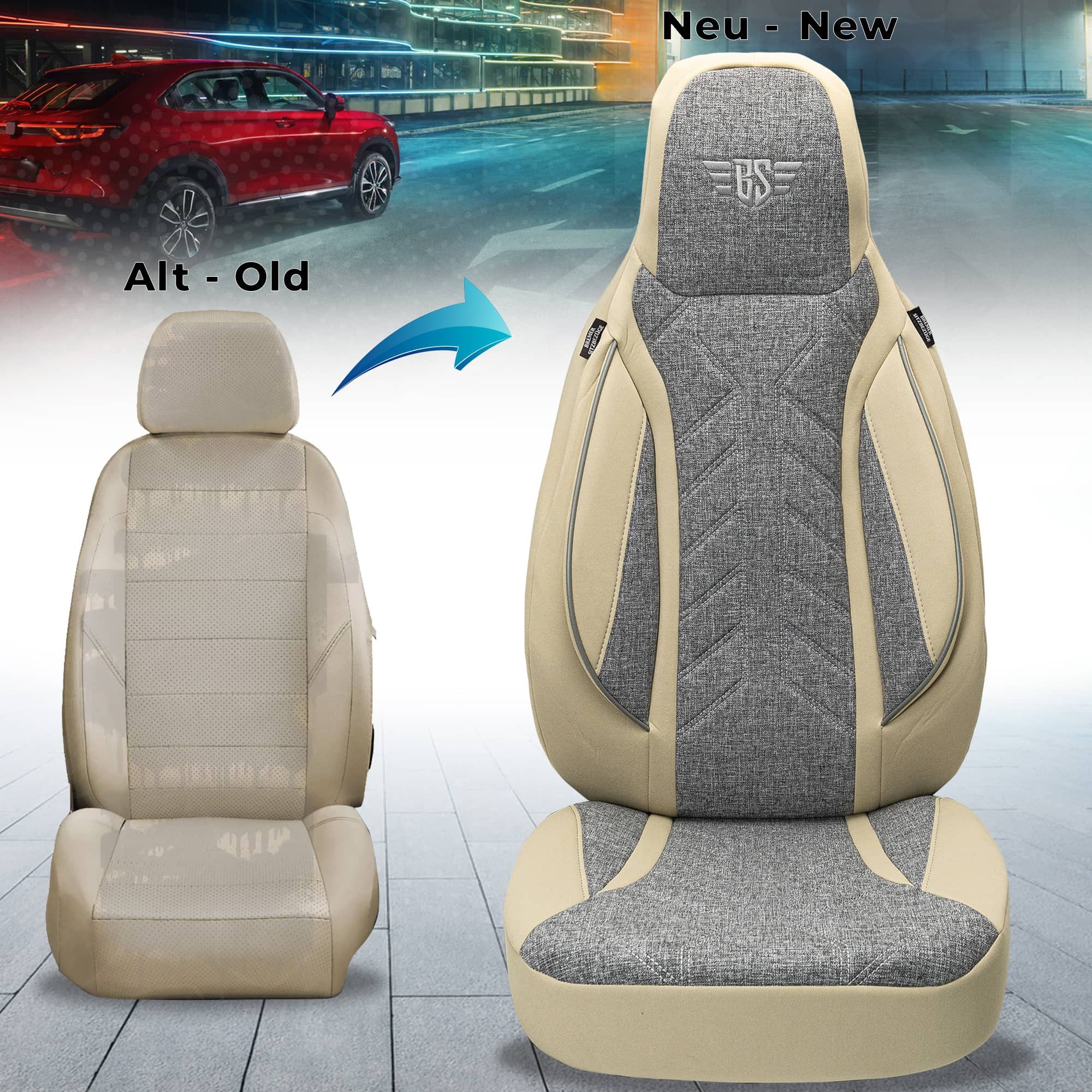BREMER SITZBEZÜGE Autositzbezug für BMW 2er BJ 2013-21 (PLKT209), Set, 2-tlg., Schonbezüge Sitzbezüge Fahrer und Beifahrer, in Grau/Beige