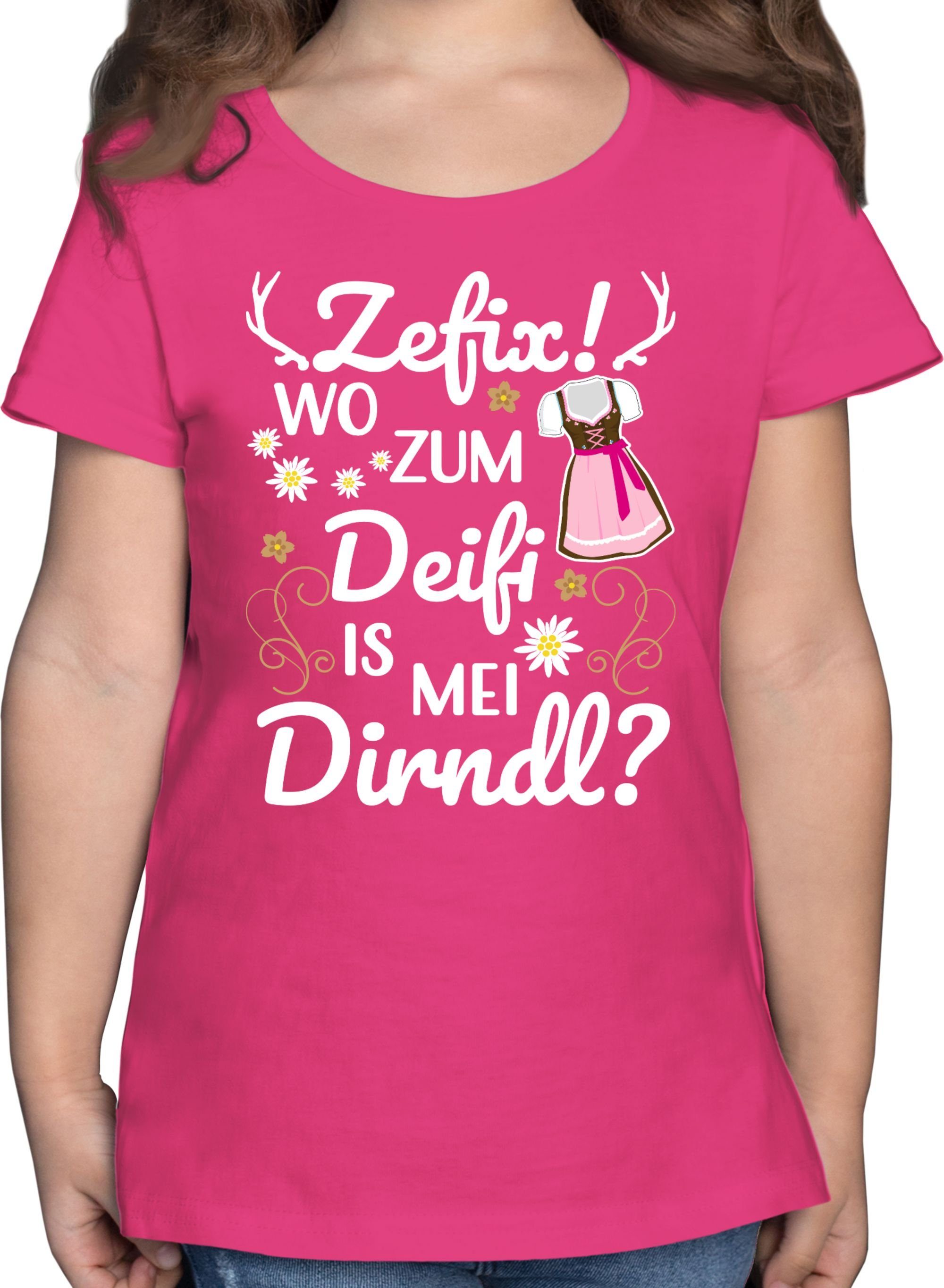 Shirtracer T-Shirt Wo zum Deifi is mei Dirndl Mode für Oktoberfest Kinder Outfit 1 Fuchsia