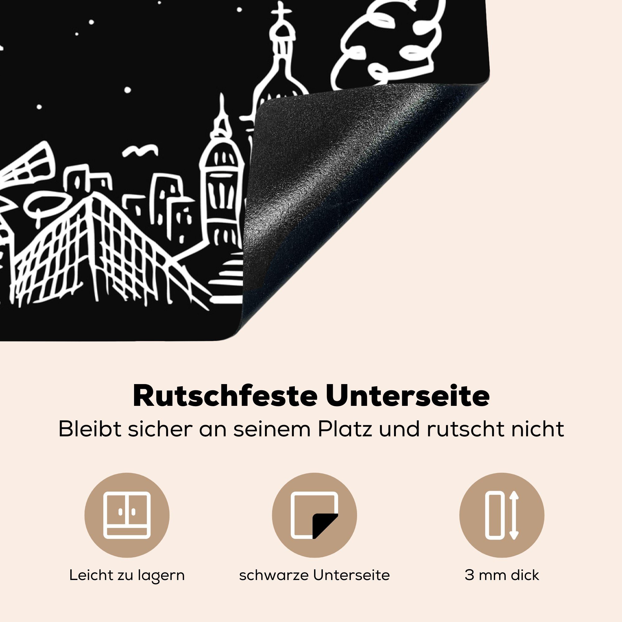 MuchoWow Herdblende-/Abdeckplatte Mobile nutzbar, 70x52 Mond, Eiffelturm tlg), (1 - Paris Arbeitsfläche cm, Ceranfeldabdeckung - Vinyl