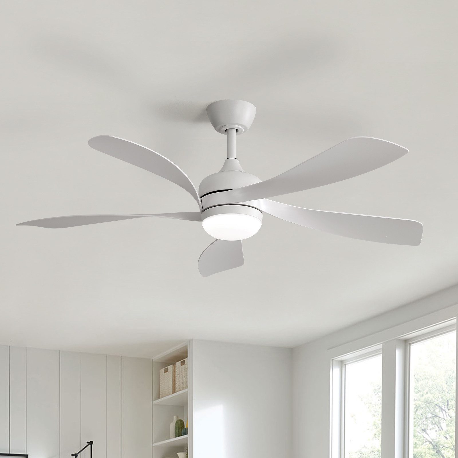 Sofucor Deckenventilator mit LED-Licht – 106,5 cm, fünf ABS-Flügel, leiser Gleichstrommotor, dimmbare 18-W-LED (3 Farben & Speicher), Timer 1/4/8 h
