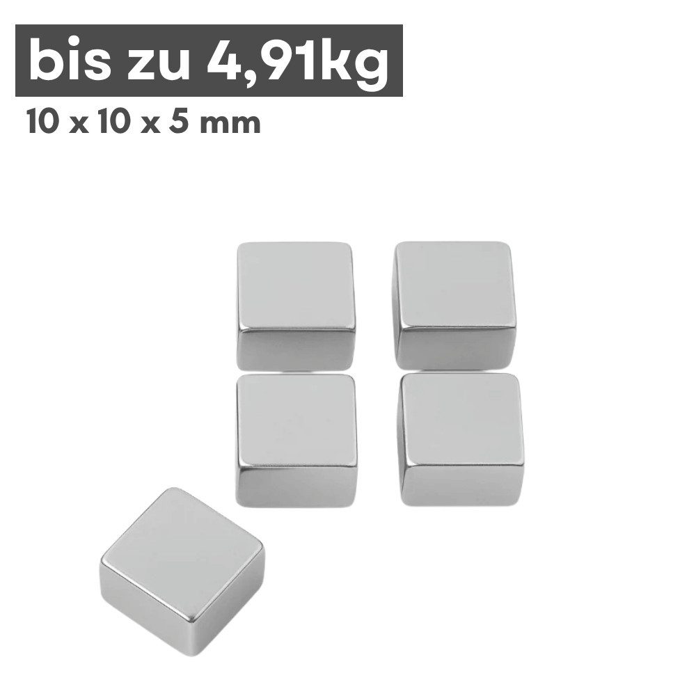 MaajeeKuto Magnet Neodym Magnet 10x10x5 mm N42 – Quader 4,9 kg Haftkraft (1-St)