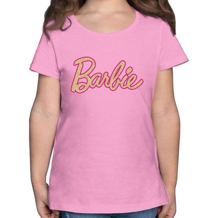 Shirtracer T-Shirt Barbie Logo Glitzer - Barbie Mädchen - Mädchen Kinder T-Shirt Barbie Kleidung