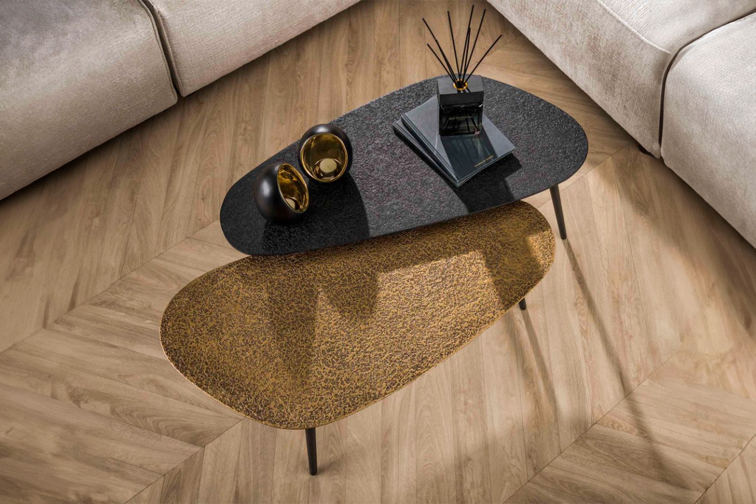 KAWOLA Couchtisch LAUCA (Set, 2-St), Metall schwarz / bronze nierenförmig
