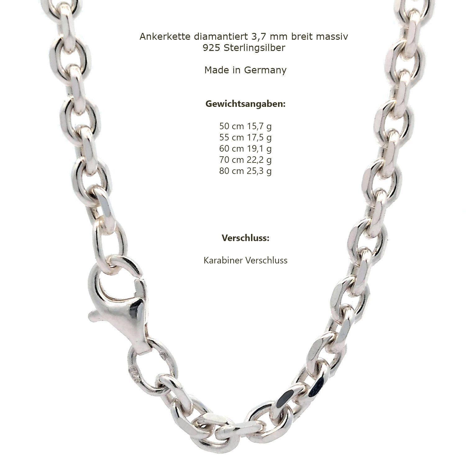 HOPLO Silberkette Ankerkette diamantiert Länge 55cm - Breite 3,7mm - 925 Si günstig online kaufen