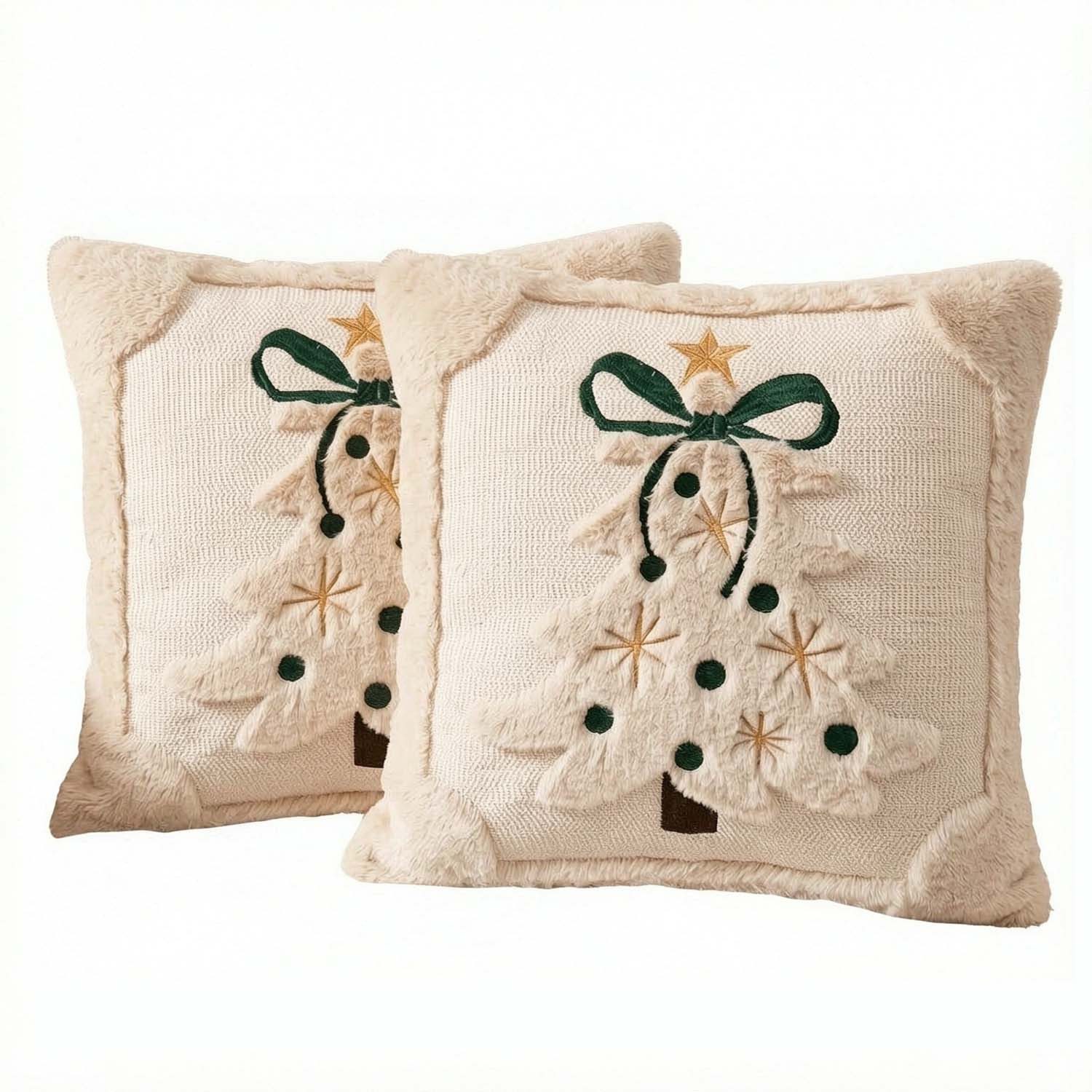 Sorvyzxn Kissenbezug 2er-Set 3D-Jacquard-Kissenbezüge mit Weihnachtsbaum Schleife