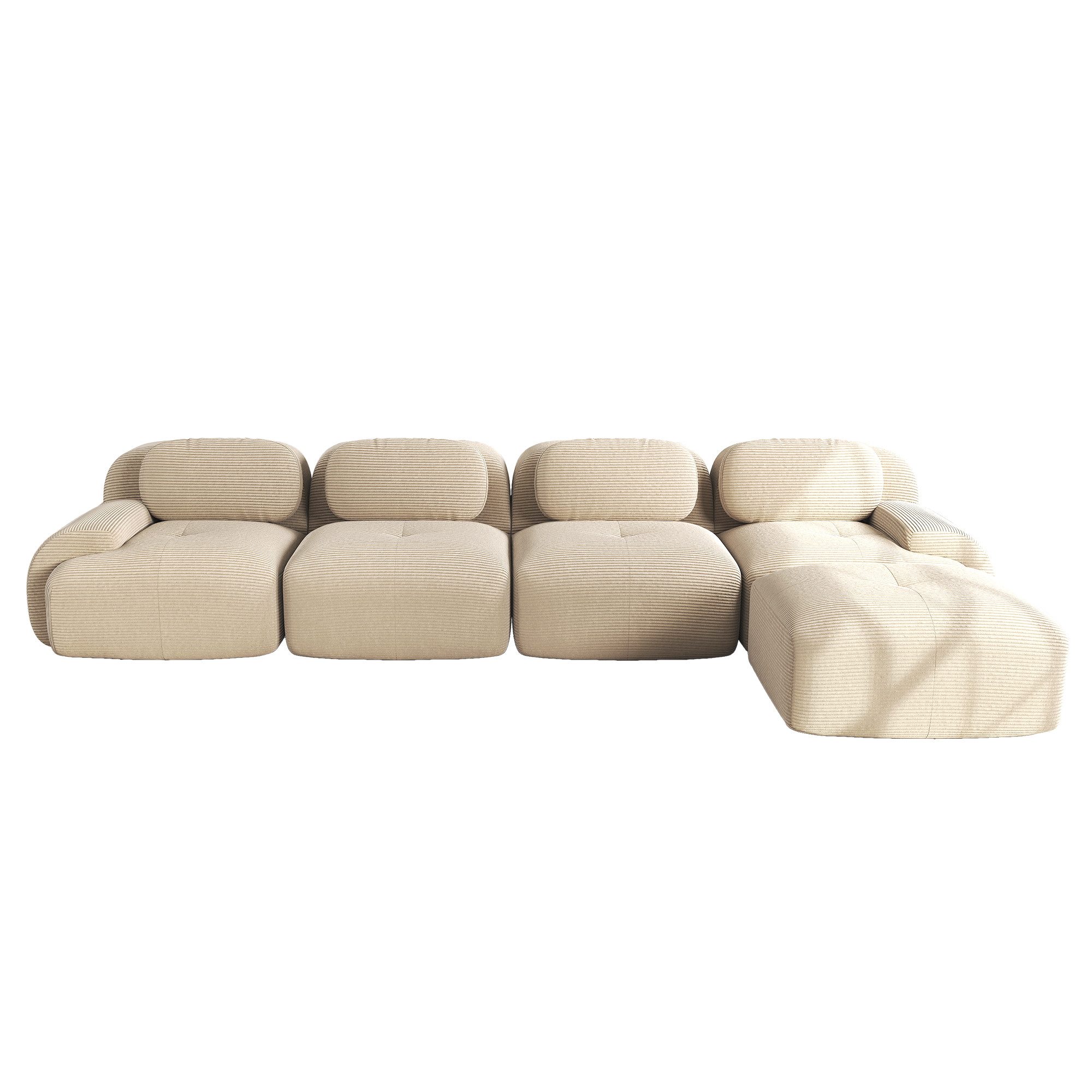 BlingBin Sofa Sofa aus Cordstoff, modular kombinierbar Polstersofa, 4-Sitzer Ecksofa 388 x 178 x 70 cm 1 Teile, 32D hochelastische Polsterung,für Wohnzimmer,Schlafzimmer und Heimkino