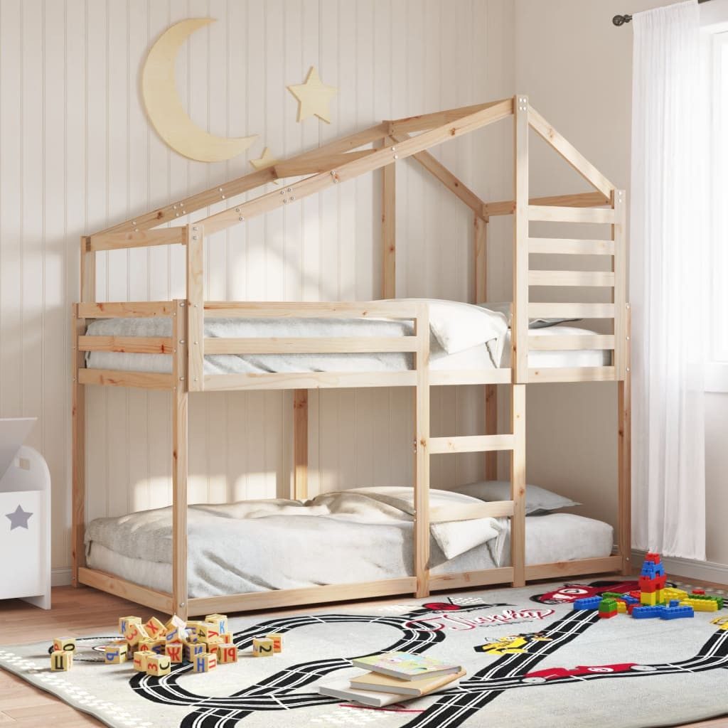 Bett Etagenbett für Kinder mit Dach 205,5 x 85,5 x 112 cm, Massivholz