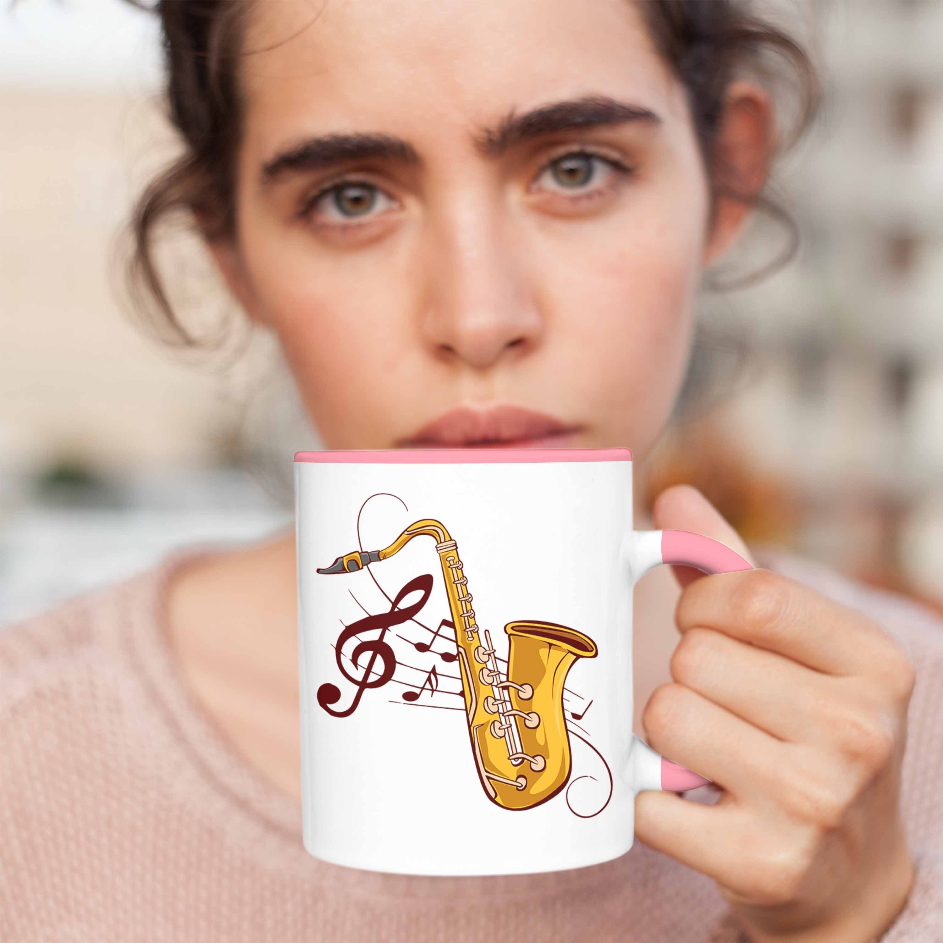 Saxofonspieler Rosa Trendation Tasse Geschenkidee Saxofon-Tasse Geschenk Lustige