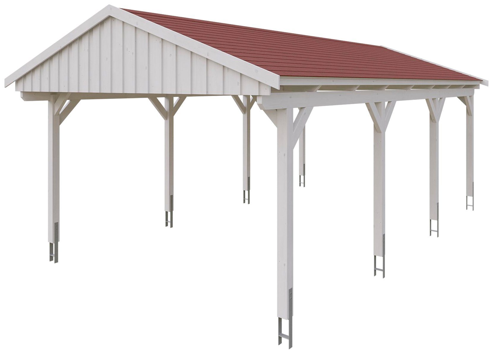 Skanholz Einzelcarport Fichtelberg, BxT: 423x808 roten Schindeln cm mit 379 Einfahrtshöhe, cm