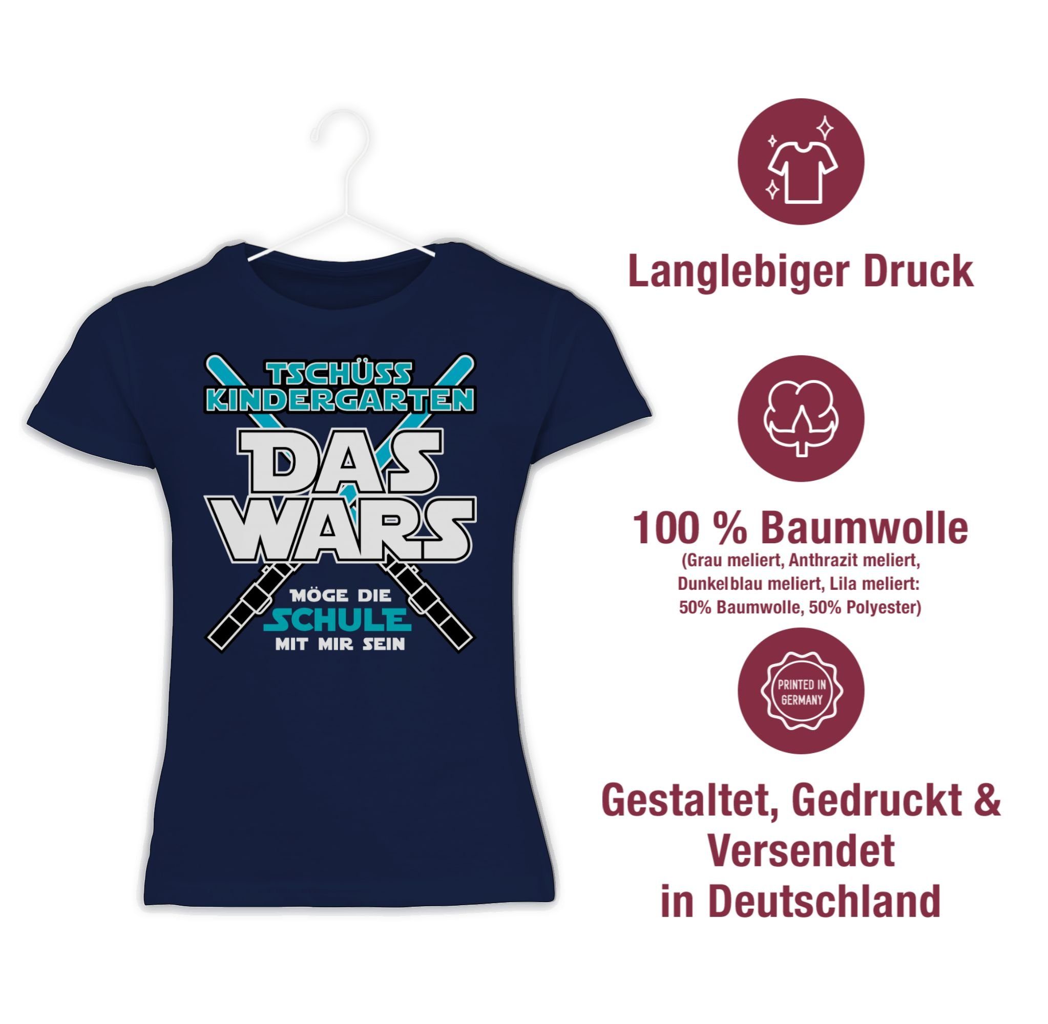 Mädchen Das Einschulung 2 T-Shirt Dunkelblau Kindergarten Wars Shirtracer Kita Tschüss