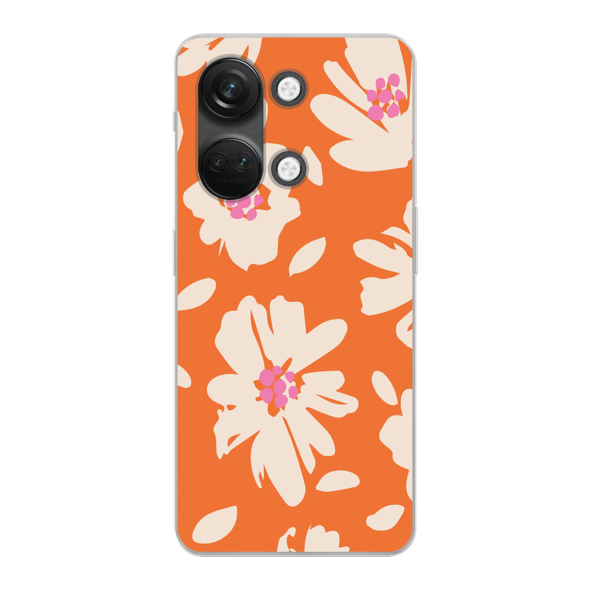 MuchoWow Handyhülle für OnePlus Nord 3 Blumen - Orange - Beige - Rosa - Abstrakt, Phone Case, Silikon, Schutzhülle Dünn