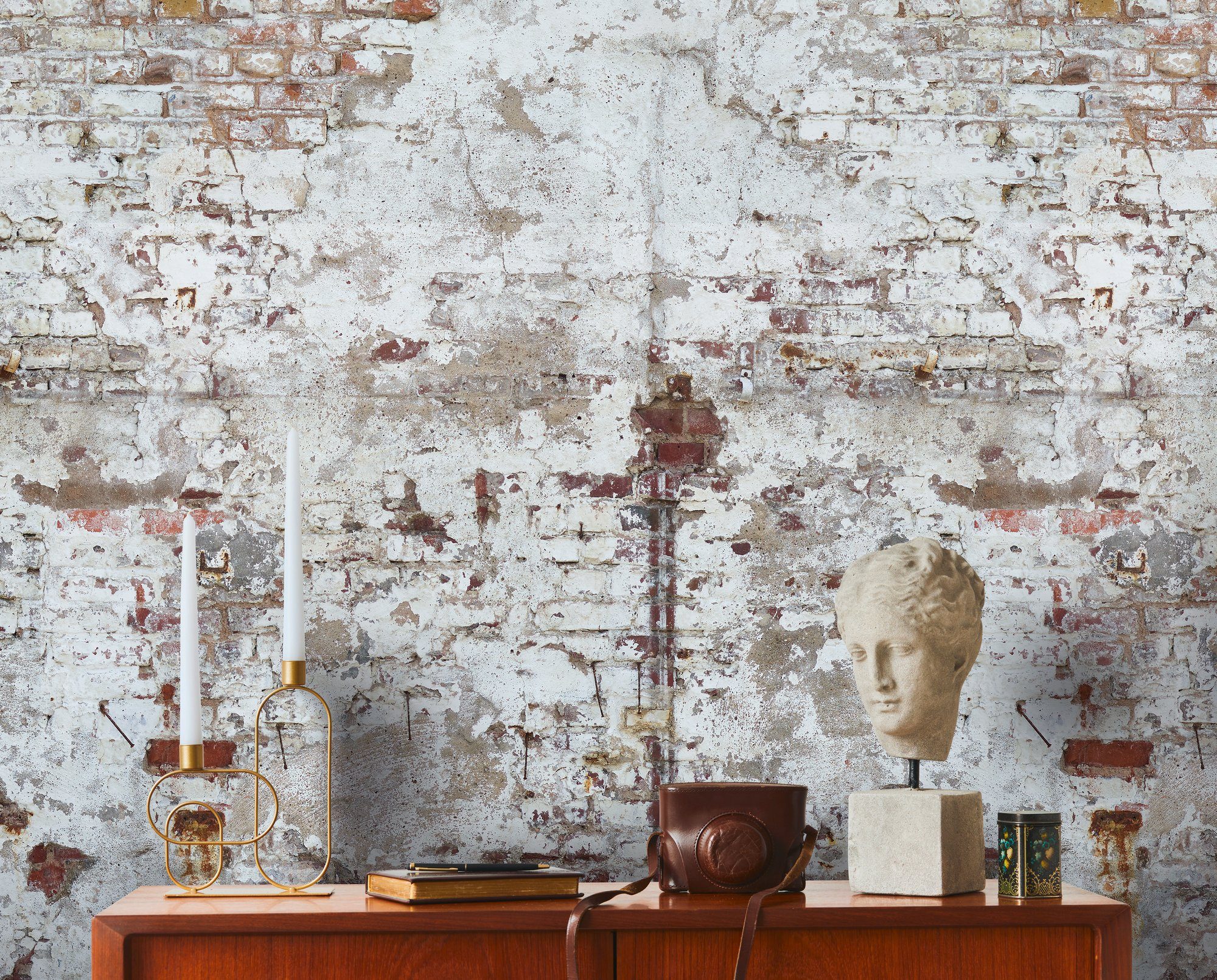 living walls Fototapete Steintapete, glatt, matt, gemustert, neutral, (1 St), Fototapete Steinoptik Steinwand Loft Industrial Tapeten Wohnzimmer