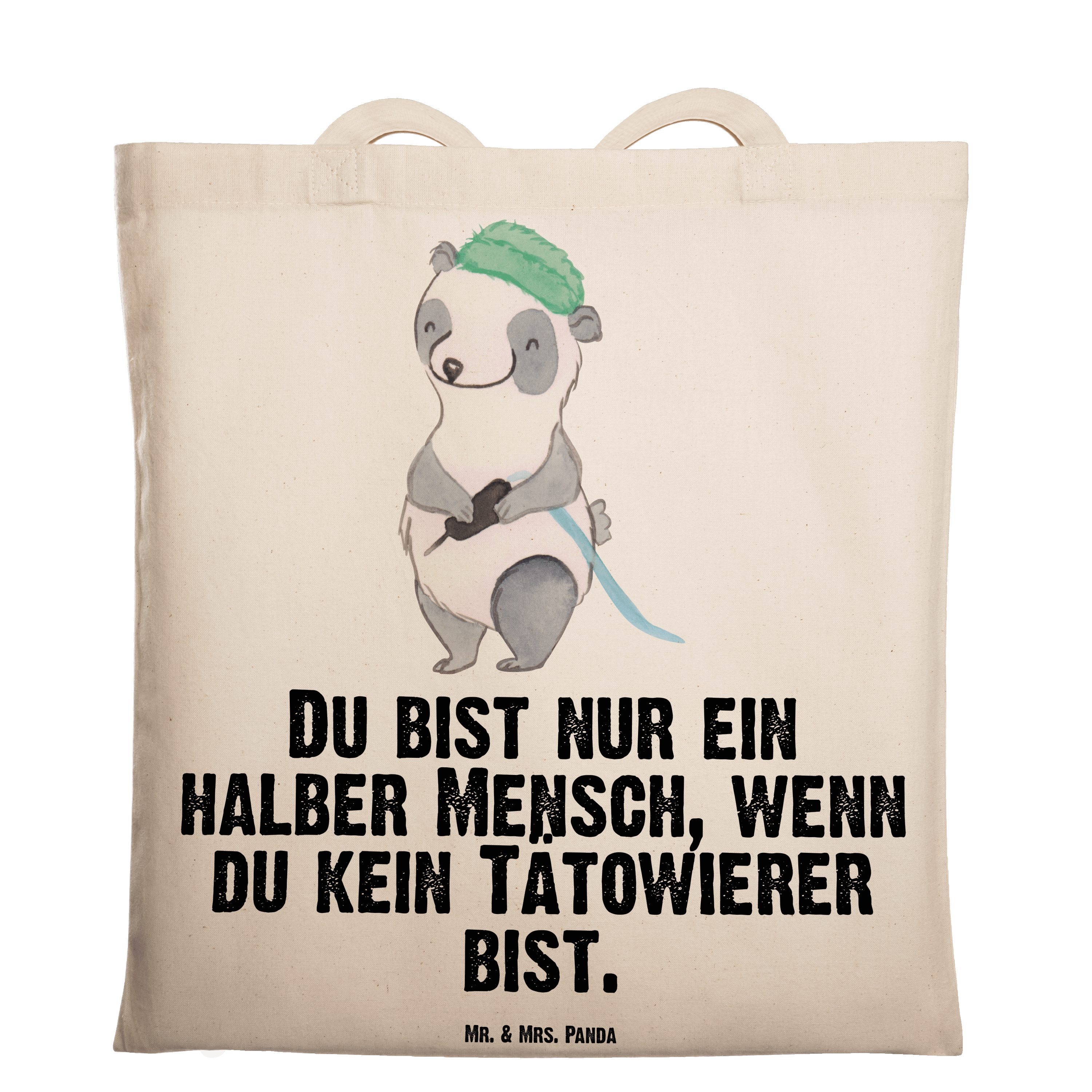 Mr. & Mrs. Panda Tragetasche Tätowierer mit Herz - Transparent - Geschenk, Beuteltasche, Firma, Ko (1-tlg)