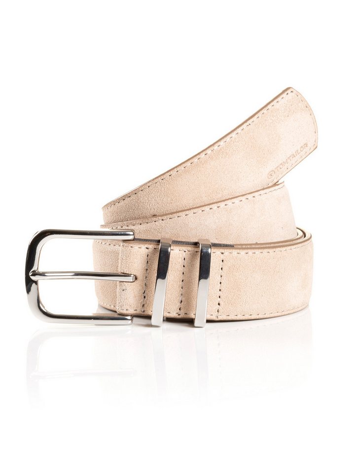 TOM TAILOR Synthetikgürtel TTMILLIE Veloursleder mit Ziernähten – 3,5 cm breit
