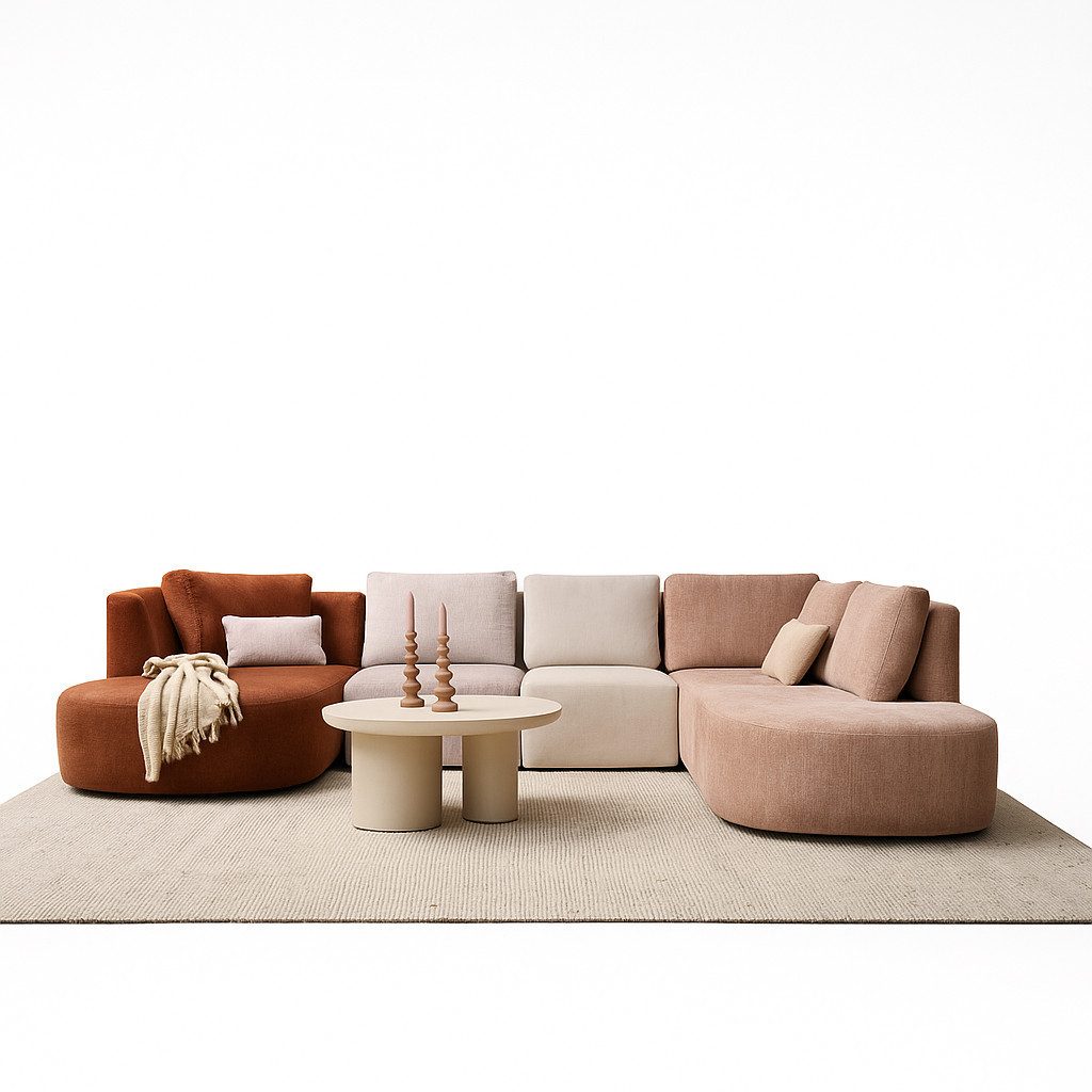 Villa Möbel Ecksofa Block Sofa, 1 Teile, Großzügig, 335x230cm mit 5 Naturfarben für hohen Sitzkomfort.