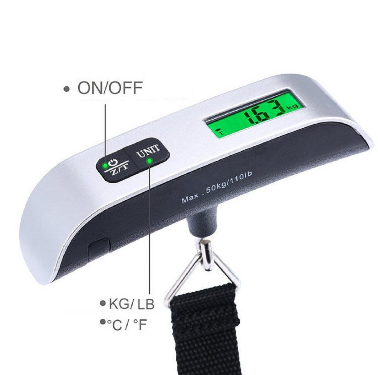 Cheffinger Kofferwaage Digitale LCD-Kofferwaage Gepäckwaage Hängewaage Handwaage 50Kg, Tragkraft 50,00 kg
