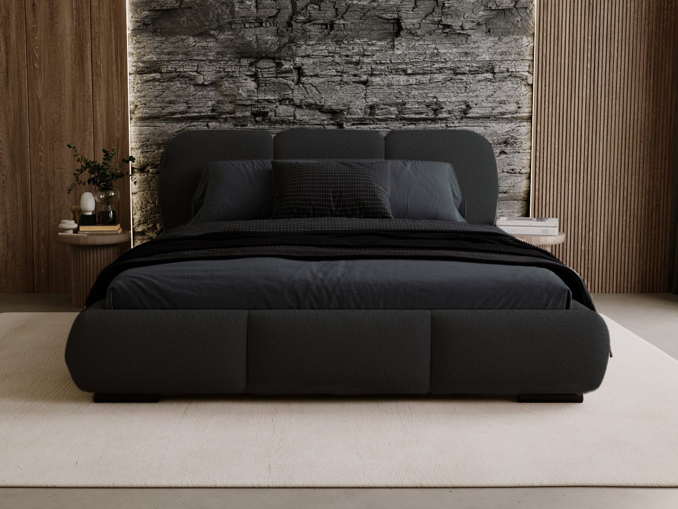 Compleo Polsterbett Wolkenbett, abgerundete Formen, Bouclé-Stoff, verschiedene Farben, TOPSELLER Stauraumbett MADE IN EU