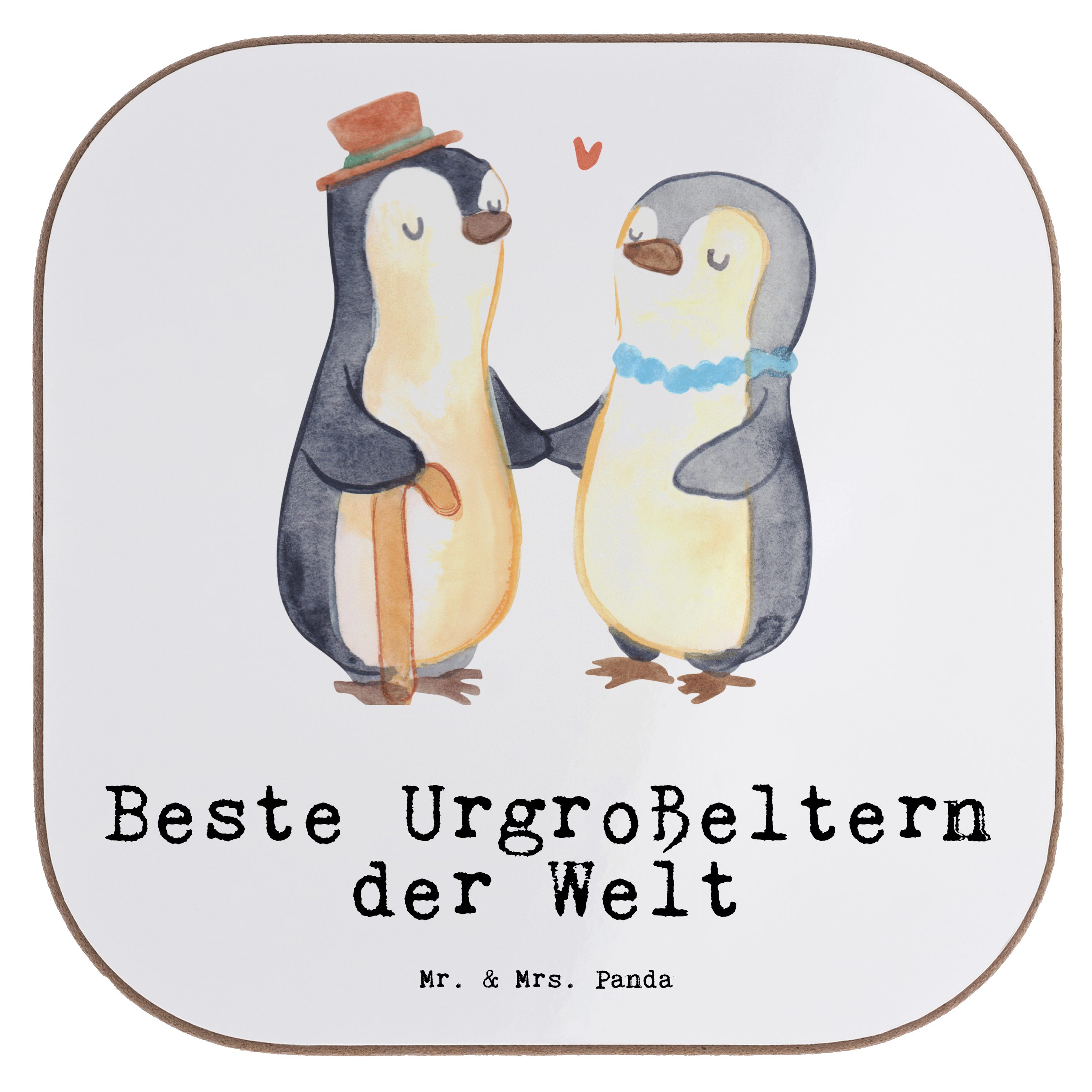 Mr. & Mrs. Panda Getränkeuntersetzer Pinguin Beste Urgroßeltern der Welt - Weiß - Geschenk, Freude machen, 1-tlg.