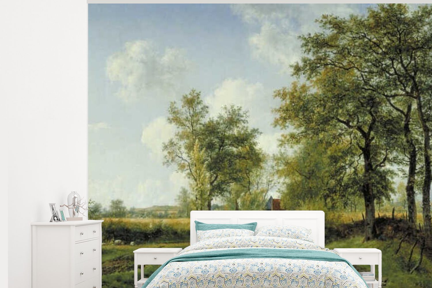 MuchoWow Fototapete Landschaft in Gelderland - Gemälde von G.J.J. Van Os, Matt, bedruckt, (5 St), Montagefertig Vinyl Tapete für Wohnzimmer, Wandtapete