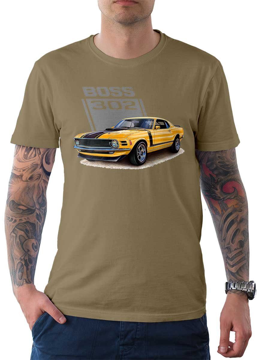 Herren T-Shirt US-Car American Tee mit / Motiv Classic Khaki Auto Wheels On Rebel T-Shirt