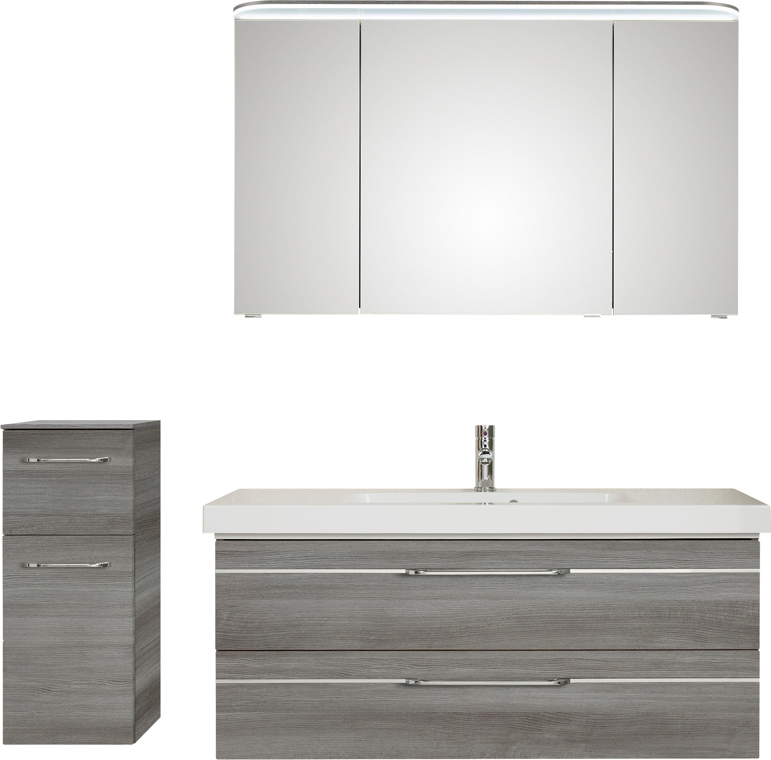 Saphir Badmöbel-Set Balto Sprint 3-teilig, Mineralmarmor-Waschtisch mit LED-Spiegelschrank, (4-St), Badezimmer Set mit Unterschrank inkl Türdämpfer, 3 Türen, 2 Schubladen
