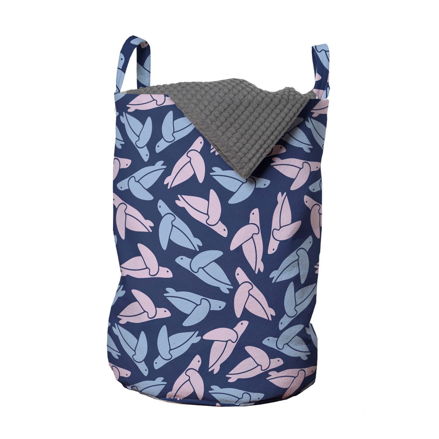 Abakuhaus Wäschesäckchen Wäschekorb mit Griffen Kordelzugverschluss für Waschsalons, Nautisch Muster der Meeresschildkröten