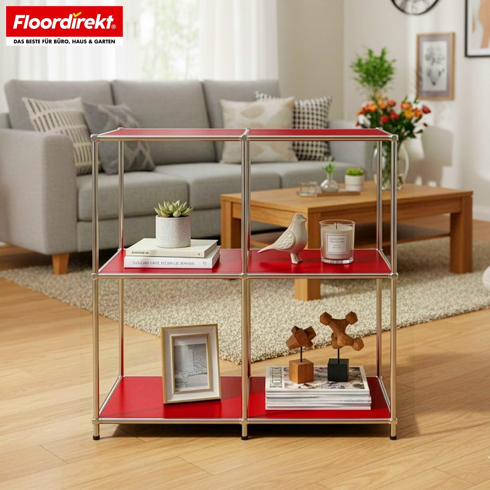 Floordirekt Sideboard Concept Epure MK-027 Metallregal, B78 × T40 × H82 cm, diverse Farben (modular, kratzfeste Pulverbeschichtung), offenes Ablageregal mit verchromtem Metallgestell, Design Regal