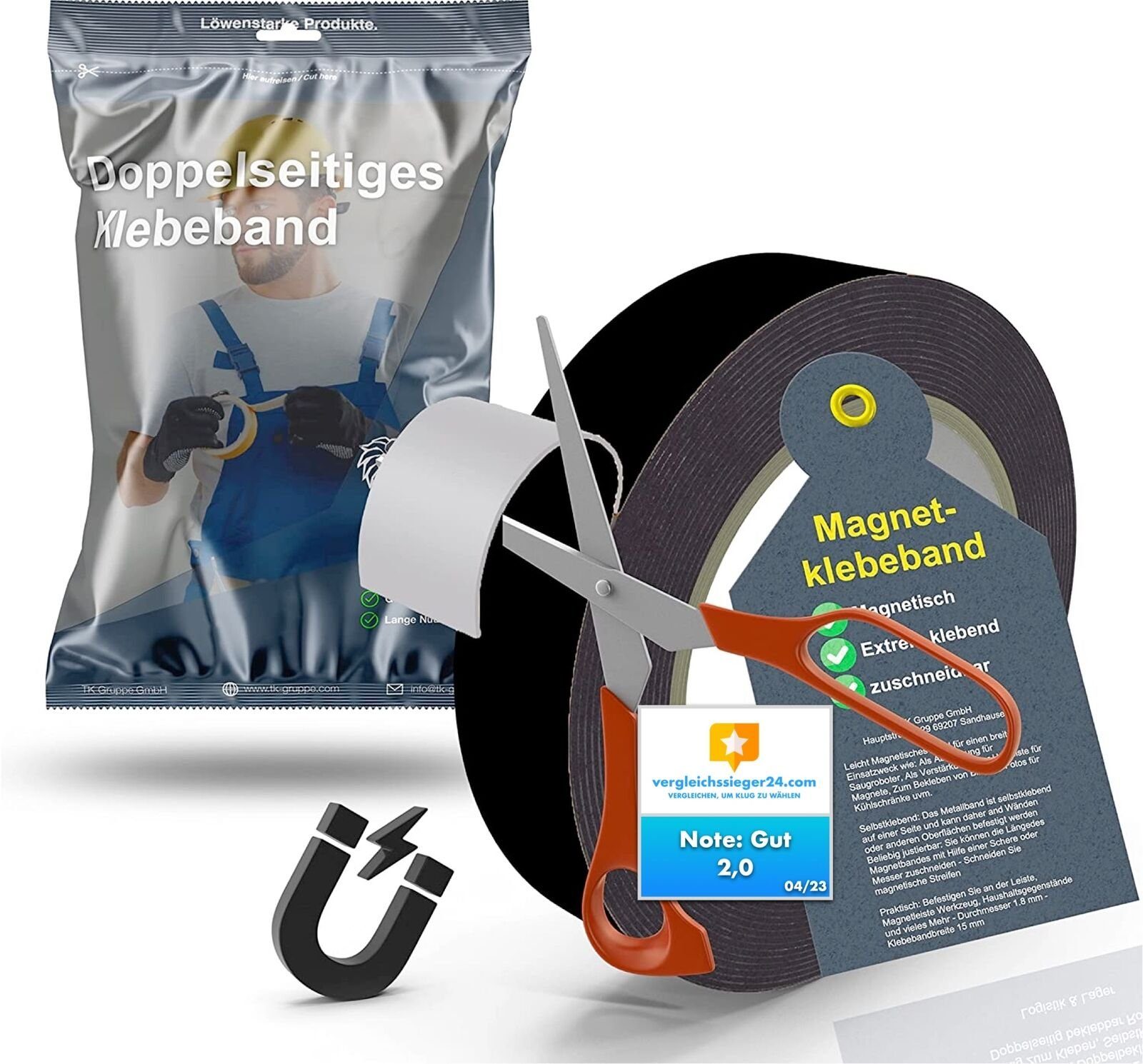 toolmate® Klebeband 3x 5 m Magnetklebeband Magnetstreifen Klebeband  Magnetband (3-St)
