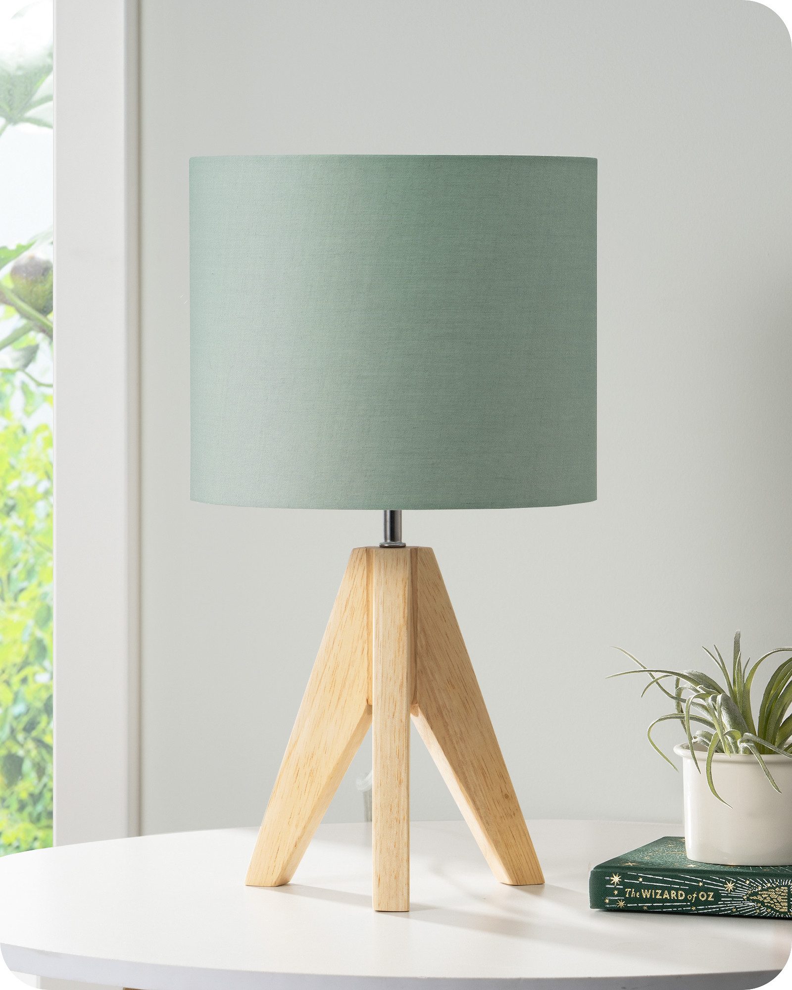 EDISHINE Nachttischlampe Vintage Tischlampe Holz mit Stoffschirm, inkl. Leuchtmittel, LED wechselbar, Warmweiß, Lampenschirm aus Leinen, für Deko, Schlafzimmer, Wohnzimmer