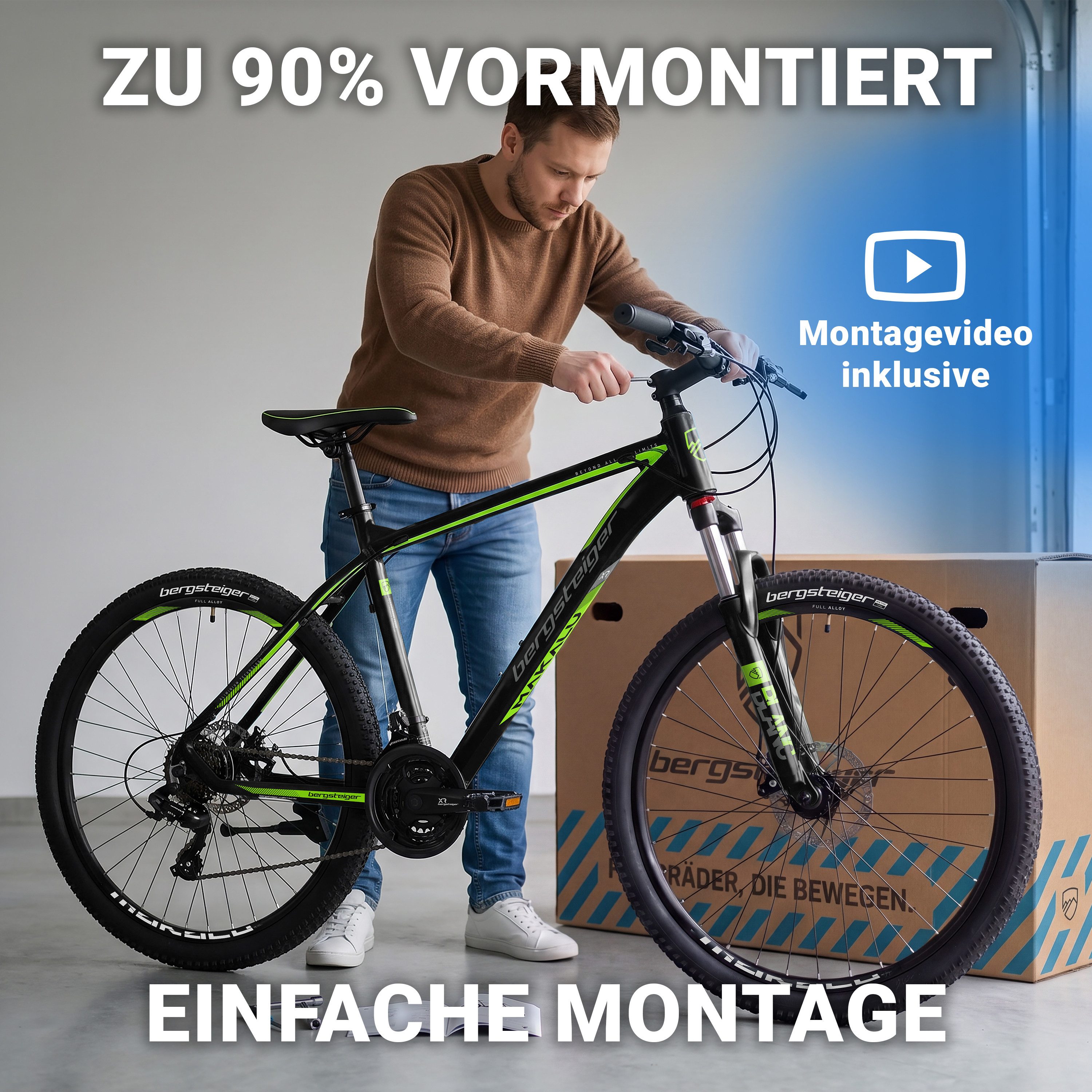 bergsteiger Mountainbike Makalu 26, 29 Zoll Mountainbike Alu, geeignet ab 150 cm, Damen, Herren, 21 Gang Shimano Tourney RD-TY300 Schaltwerk, Kettenschaltung, S – Bild 5 von 5